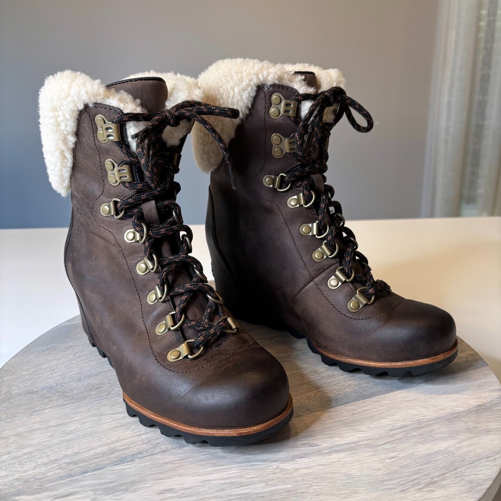SOREL Sorel Conquest Wedge II Shearling Boots Brown Leather Size 8 Size US 8 / IT 38 - 1 Thumbnail