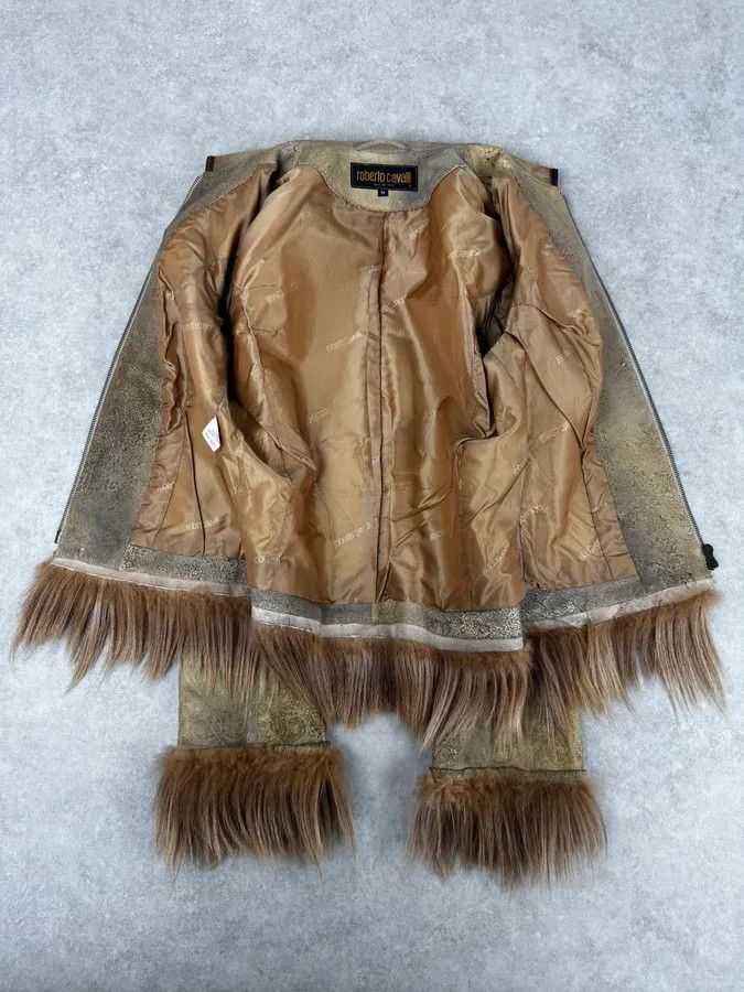 Roberto Cavalli 2000s Roberto Cavalli Beige Suede Baroque Prints & Fur Jacket Size M / US 6-8 / IT 42-44 - 7 Thumbnail