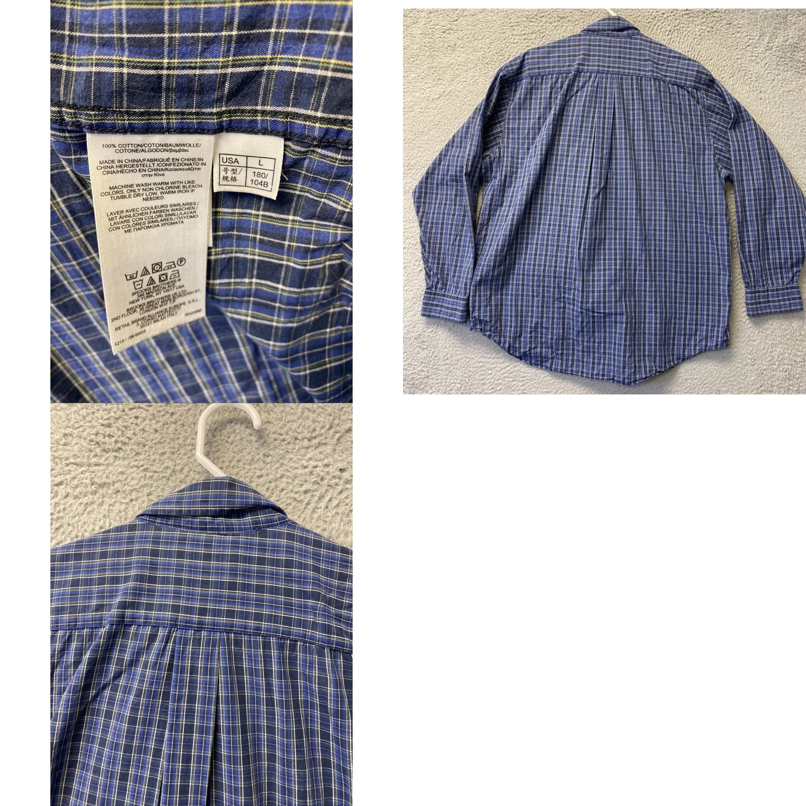 Brooks Brothers BROOKS BROTHERS Dress Shirt Plaid Cotton Blue Long Sleeve 104-7 Mens Large Overall Size L Regular Fit Shirt Mens Size 42R - 8 Thumbnail