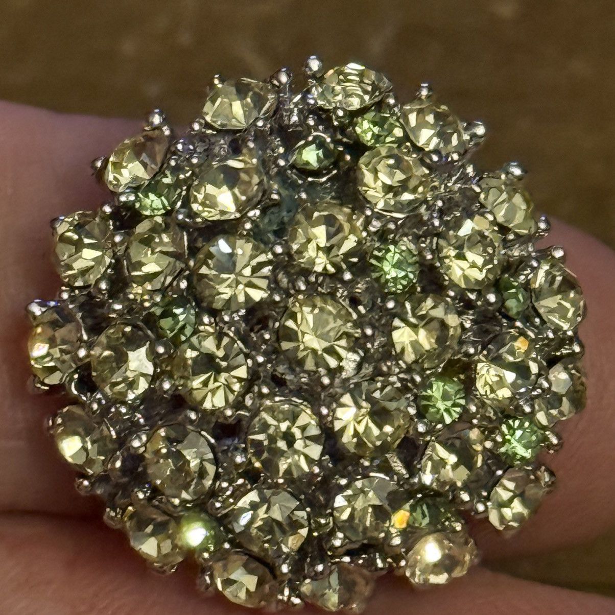 Vintage Vintage silver tone light green rhinestones cluster ring Size ONE SIZE - 4 Thumbnail