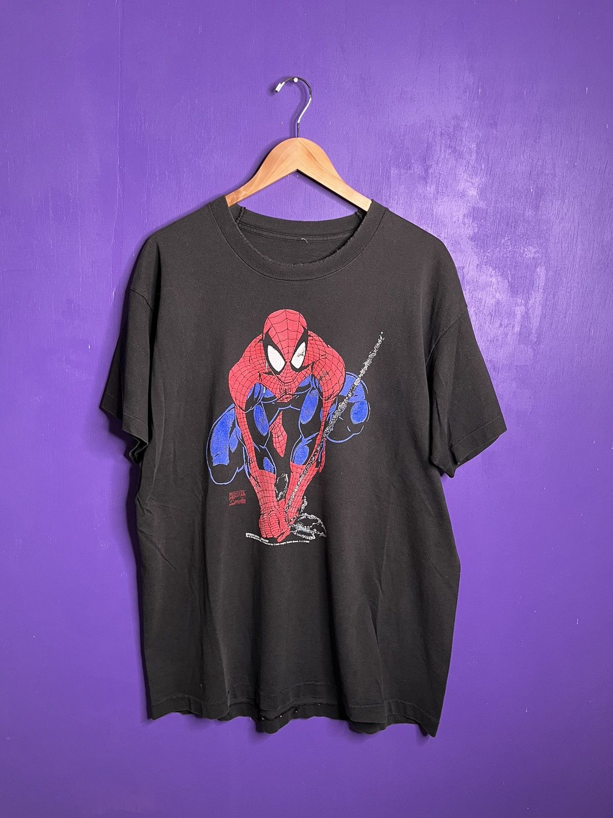 Marvel Comics × Vintage Vintage 1993 Marvel Spider-Man swinging t-shirt Size US XL / EU 56 / 4 - 1 Thumbnail
