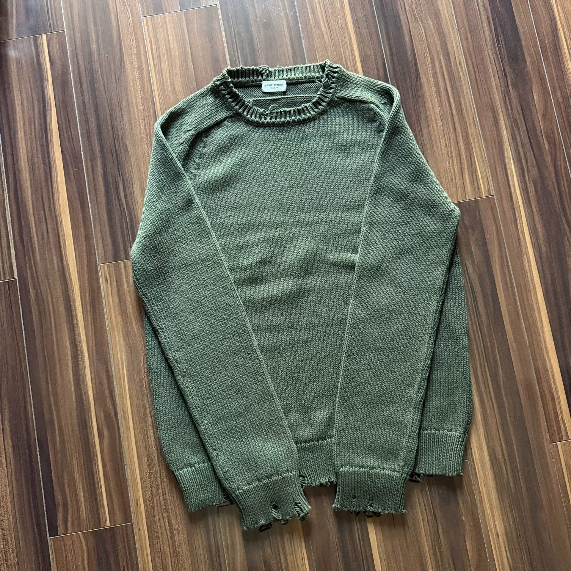 Saint Laurent Paris Saint Laurent Green Knit Sweater Size US L / EU 52-54 / 3 - 1 Thumbnail