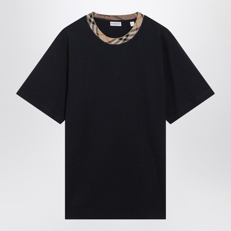 Burberry Navy T-Shirt With Check Trims