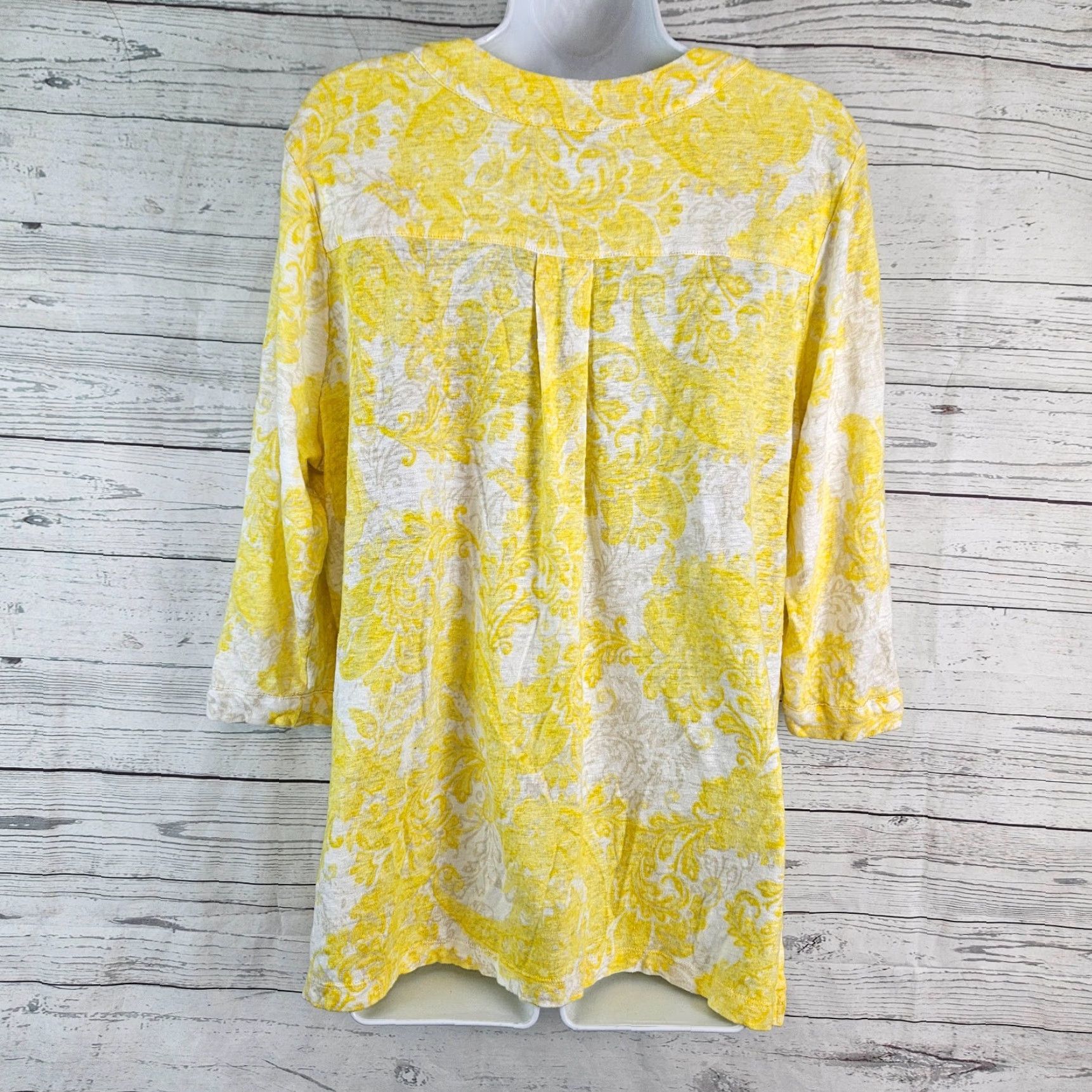 Vintage Chico's Womens Linen Top XL Yellow White 3/4 Sleeve V-Neck Blouse Shirt Womens XL Linen Top Size XL / US 12-14 / IT 48-50 - 3 Thumbnail