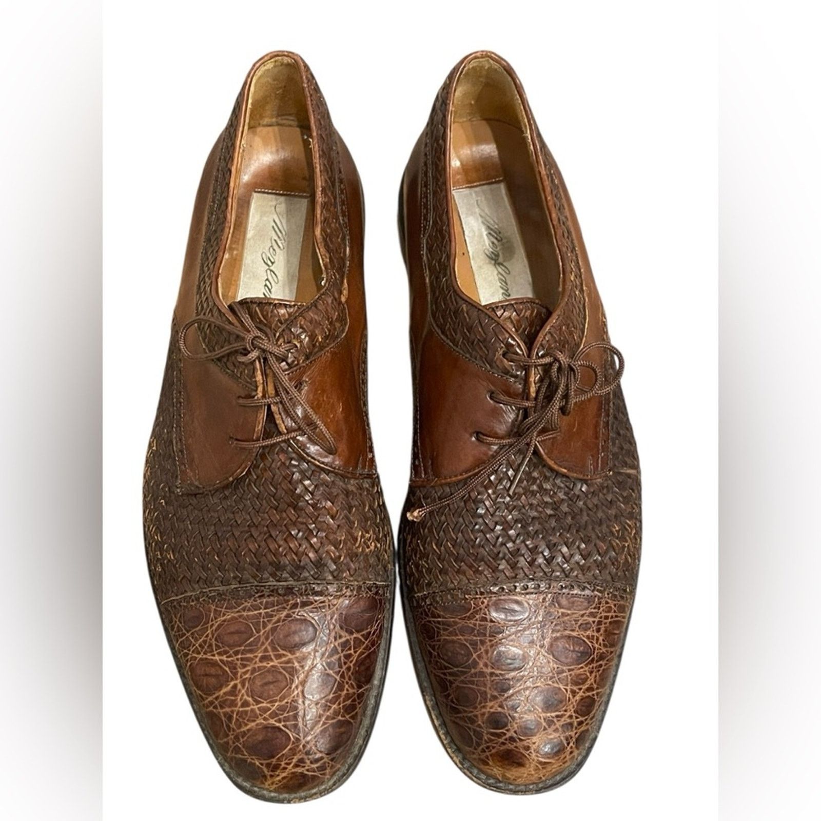 Mezlan Mezlan Salinas Genuine Crocodile Brown Woven Leather Shoes Size US 10 / EU 43 - 1 Thumbnail