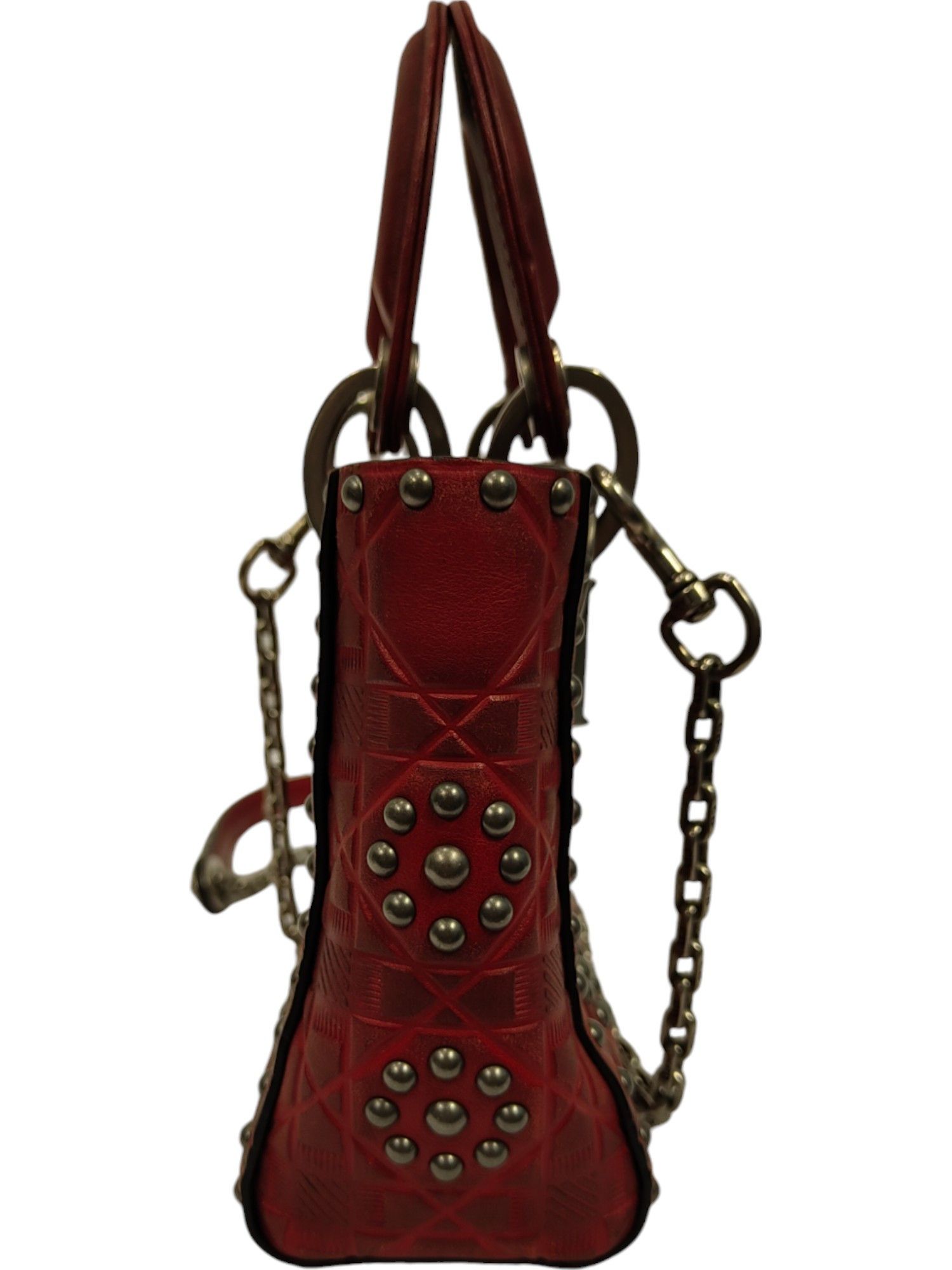 Dior Red Mini Embossed Calfskin Studded Lady Dior Size ONE SIZE - 6 Thumbnail
