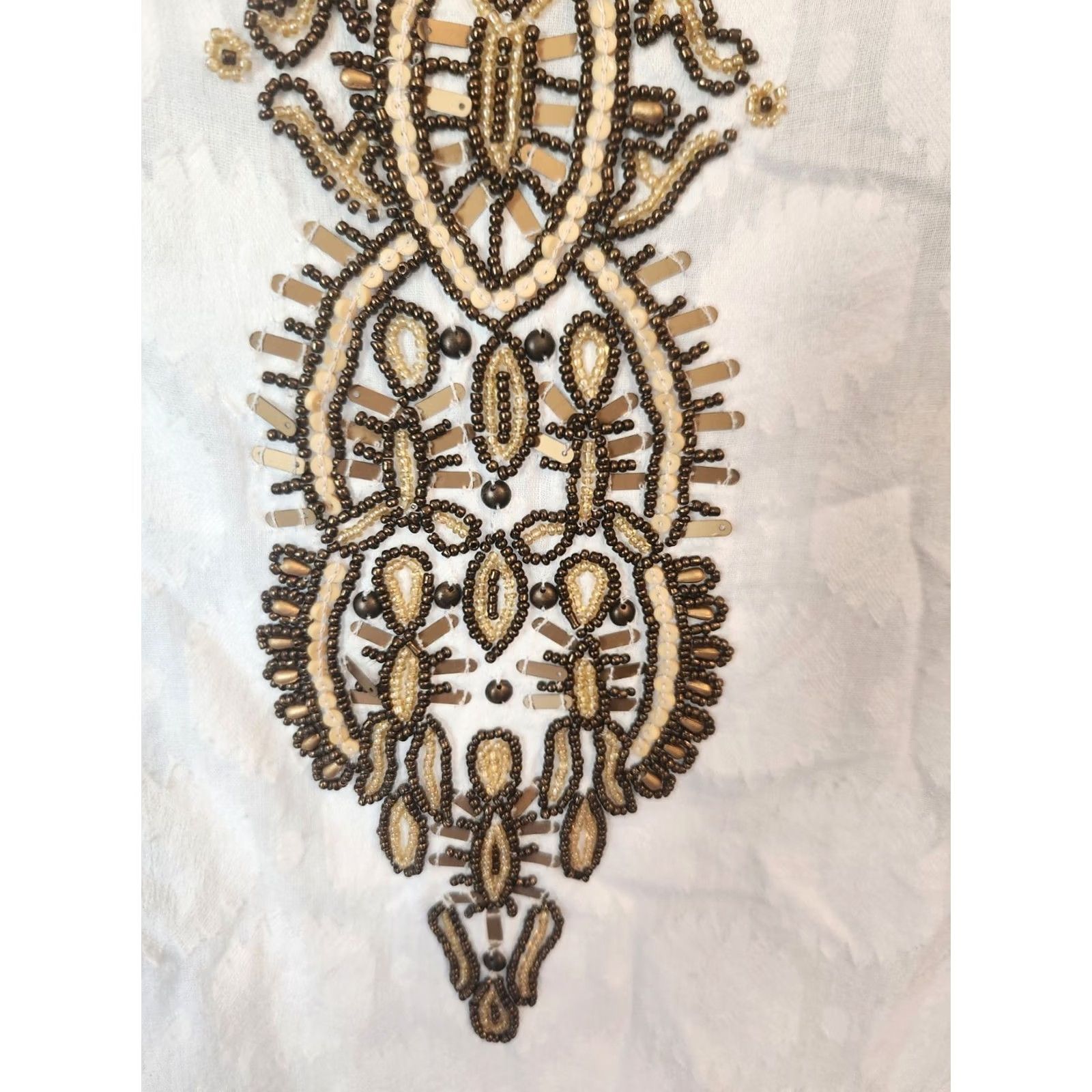 Charter Club Charter Club Woman White Beaded Detailed Tunic Top Blouse 0X V-Neck 3/4 Sleeve Casual Hippie Boho Yoga Travel Party/Cocktail Women Size XL / US 12-14 / IT 48-50 - 2 Thumbnail