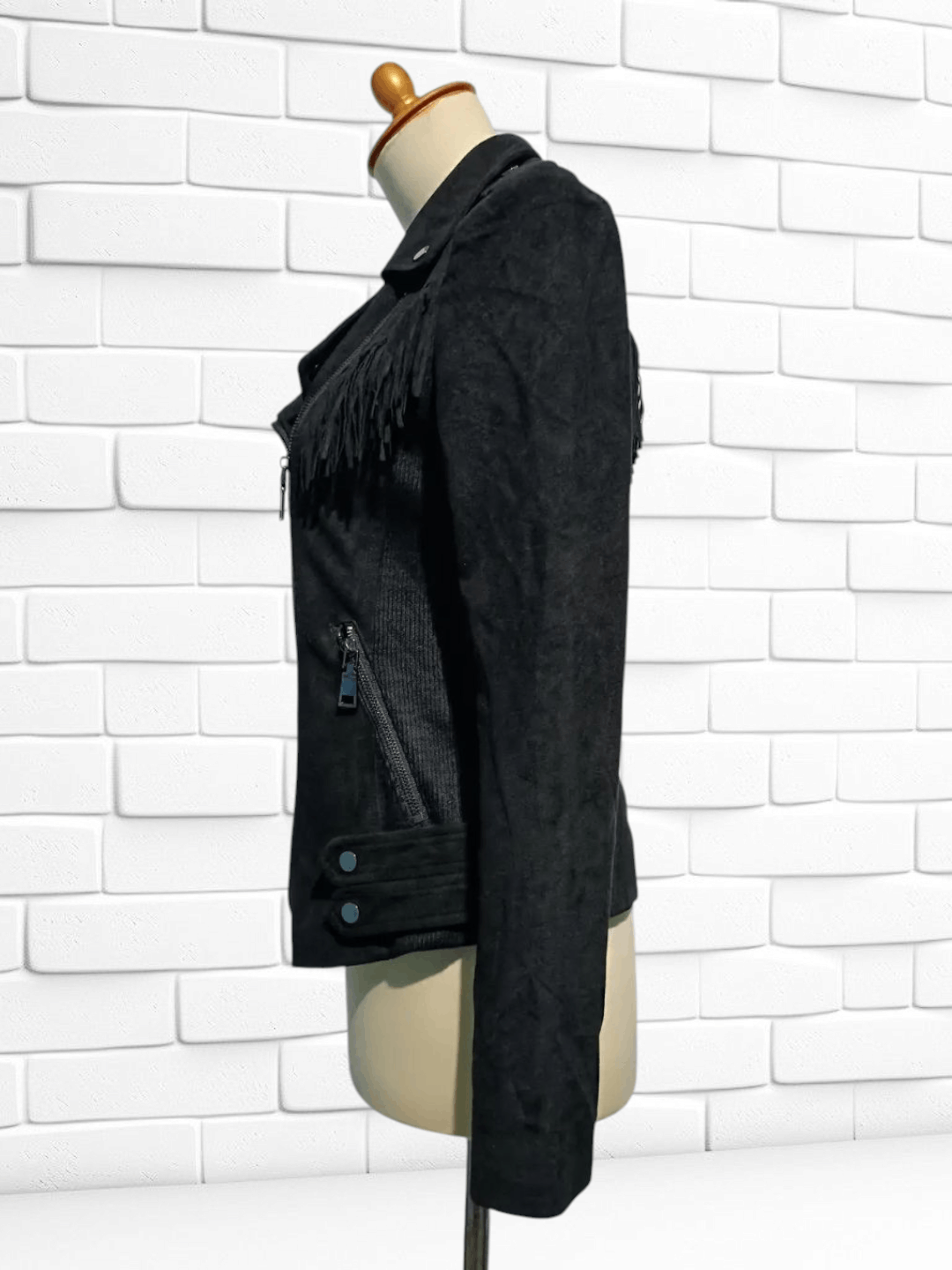 Japanese Brand Black Fringed Faux Suede Moto Jacket Size M / US 6-8 / IT 42-44 - 5 Thumbnail