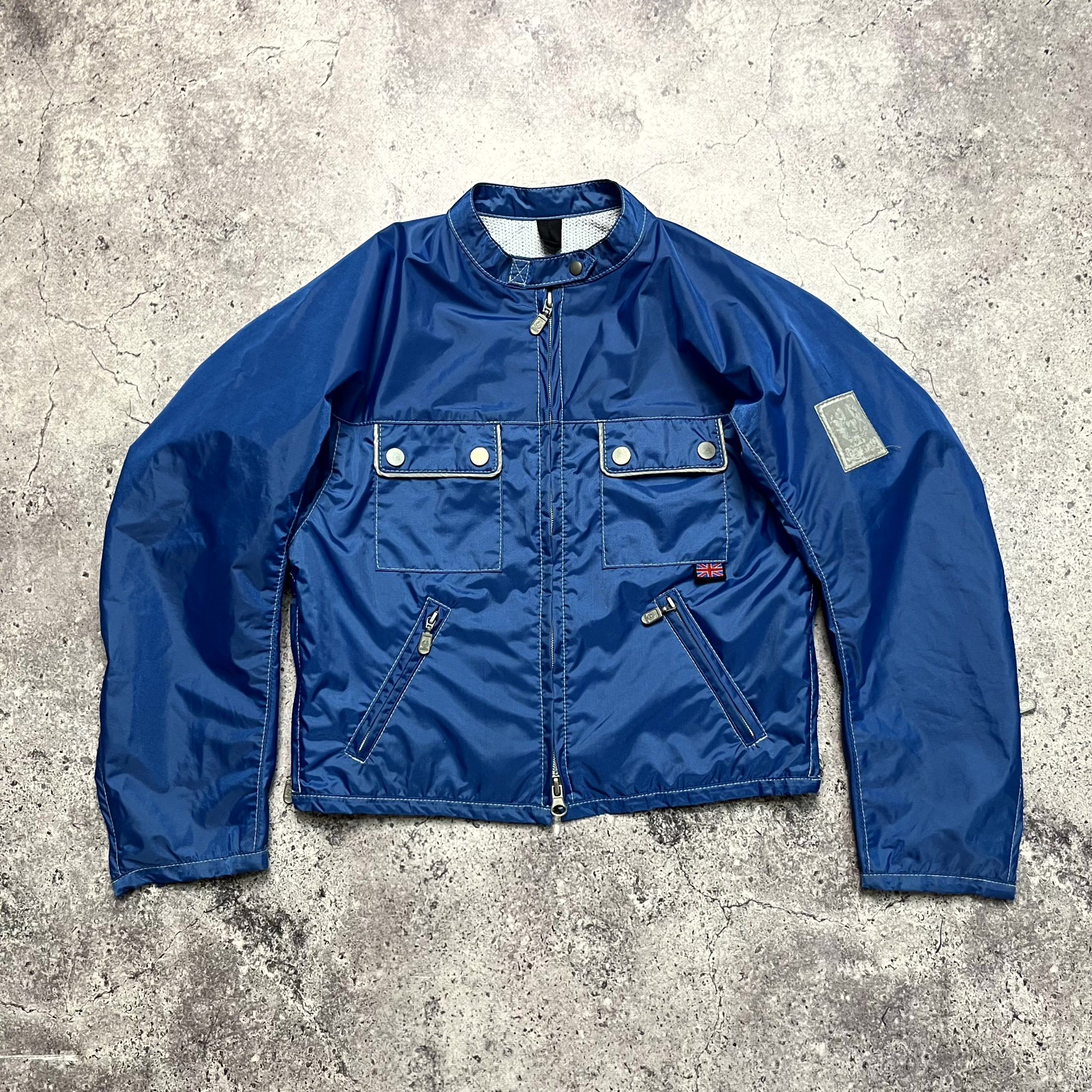 Belstaff Blue Biker Bomber Multipocket Jacket Size 8 XS