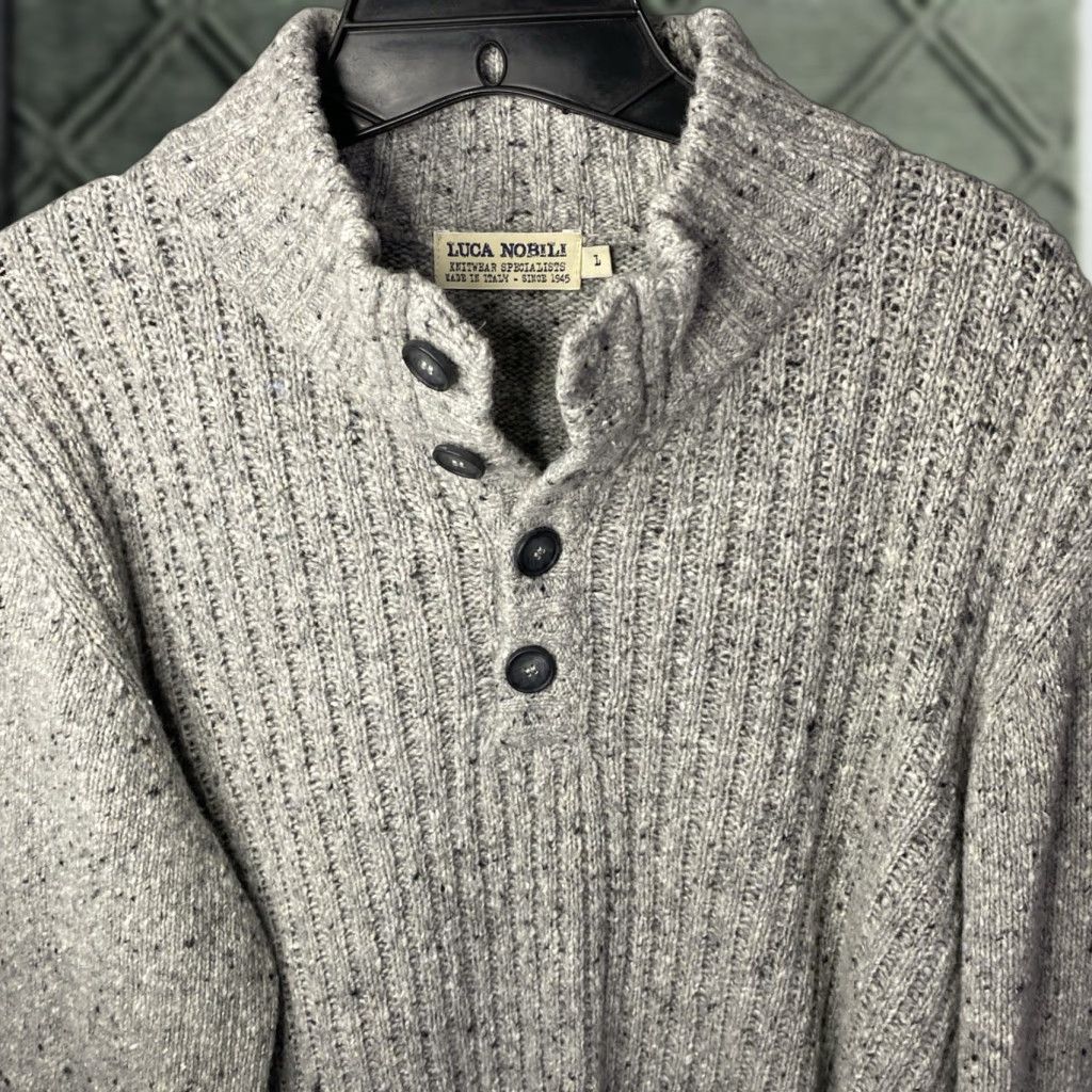 Luca Nobili Knitwear Grey Mock Neck Wool Sweater Men's L M Wool Pullover Knit Italy Regular Size M/L