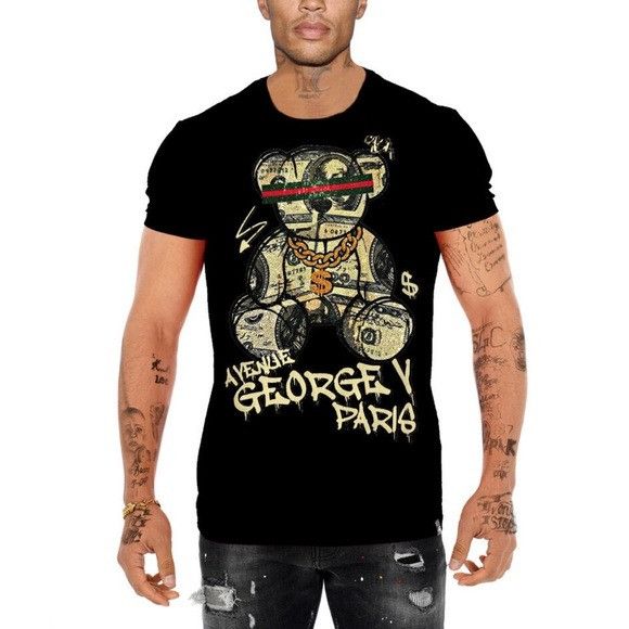 Designer George V Black Designer Men’s Rhinestone Tee Shirt Size US M / EU 48-50 / 2 - 1 Thumbnail