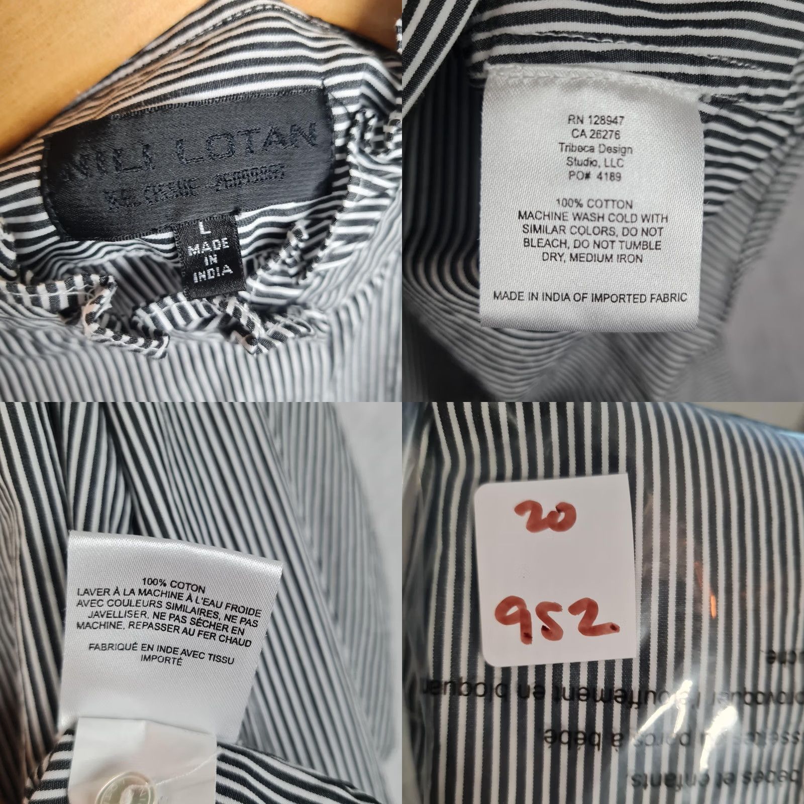 Nili Lotan Nili Lotan Blouse Womens Large Black White Striped Ruffle Neck Button Front Cuff Size L / US 10 / IT 46 - 11 Thumbnail