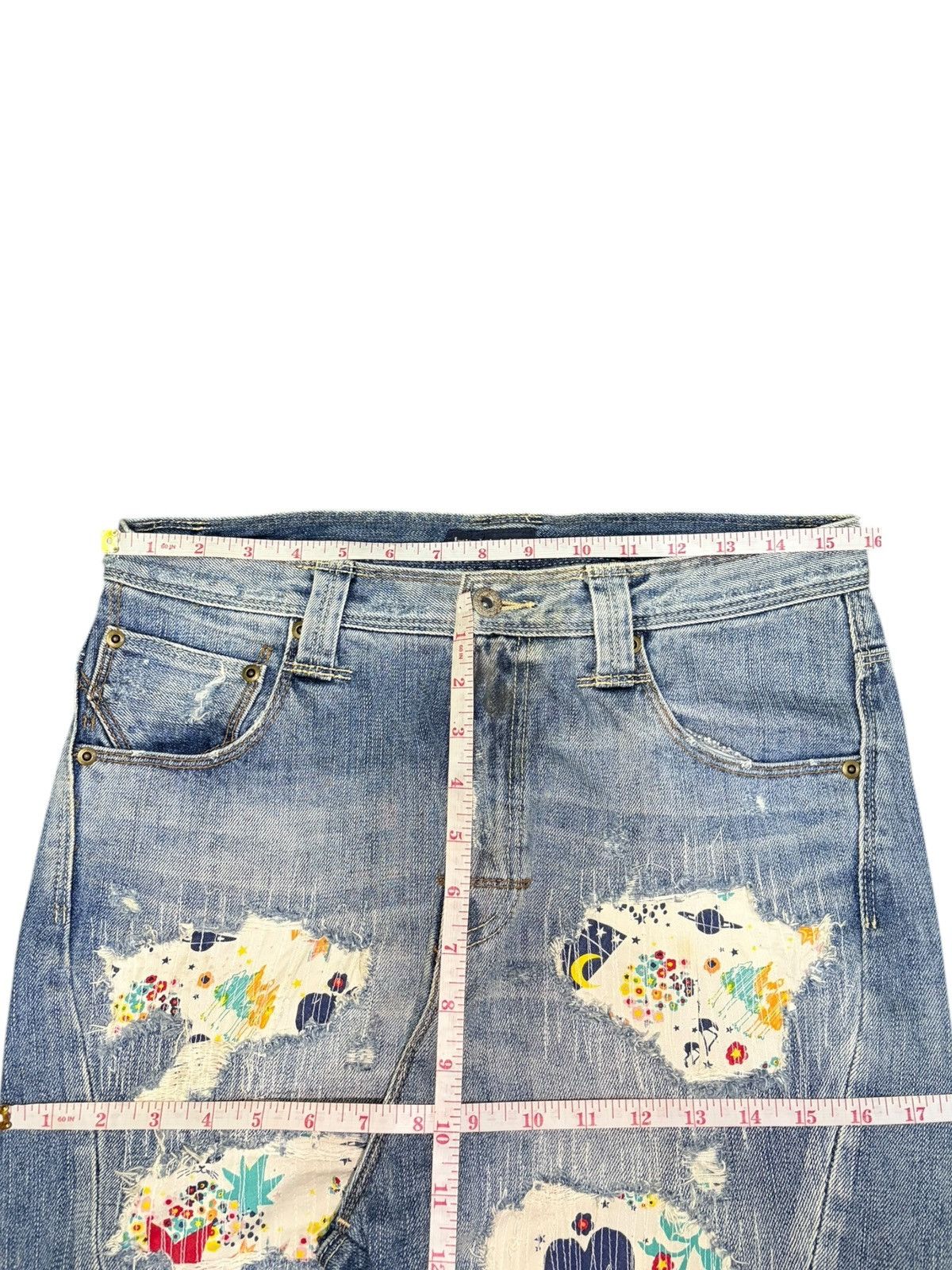 Kapital Vintage Japanese Brand Buckle Back Sashiko Distress Jeans Size 31" - 6 Thumbnail