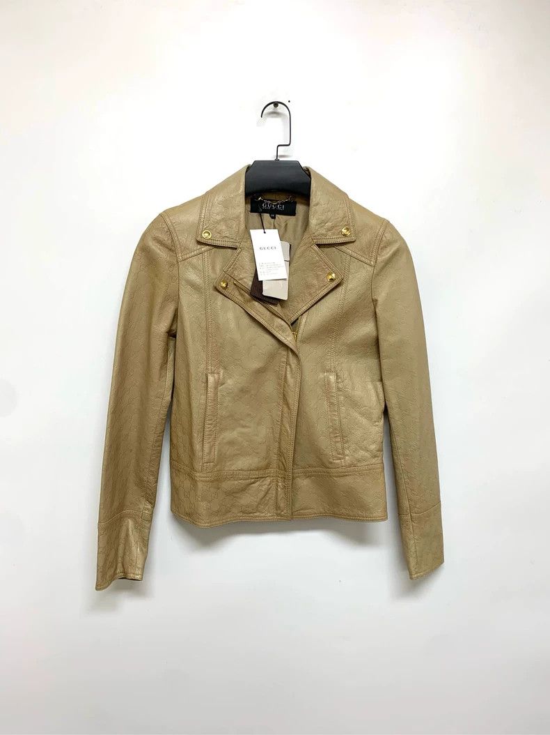 Gucci Gucci Double G full-print khaki leather jacket 2504-Nextarr Size M / US 6-8 / IT 42-44 - 1 Thumbnail