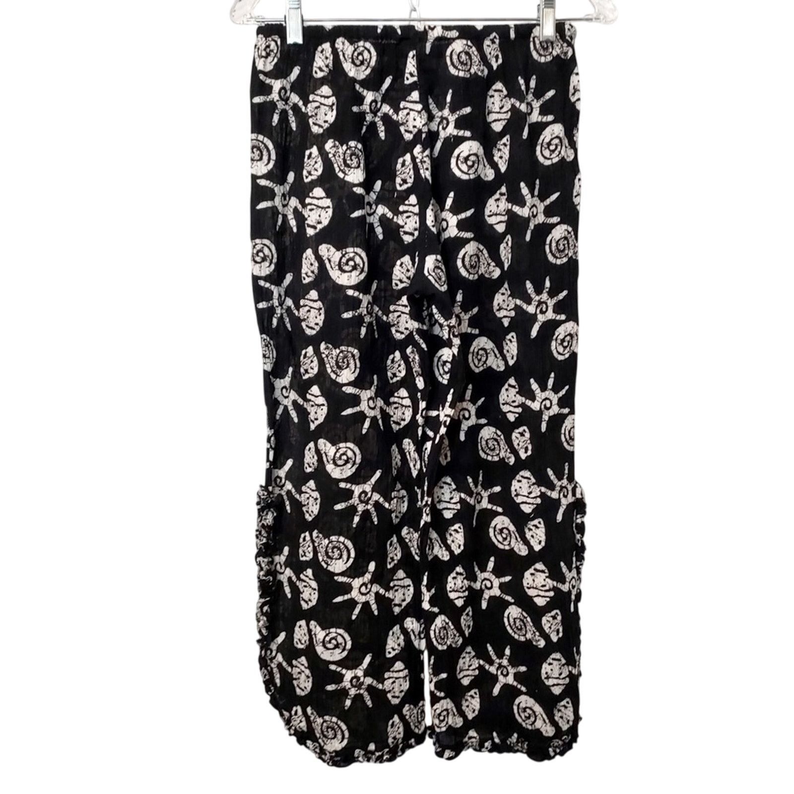 Other Tropical Beach Black and White Crinkle Cropped Capri Pants Size 27" / US 4 / IT 40 - 2 Thumbnail