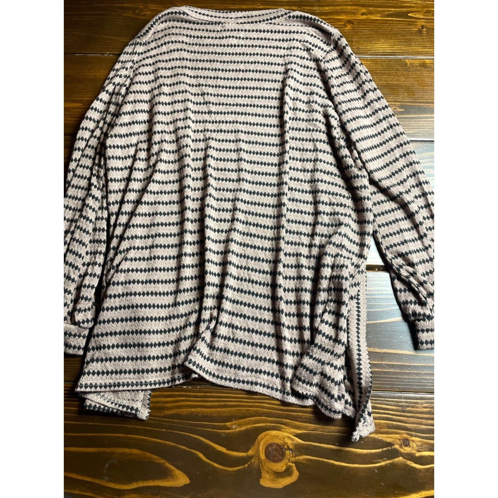 Vintage Blue Pepper Cardigan Sweater Women's M Tan Black Long Sleeve Patch Pocket Open Neckline Knit 90s Modern Mens Womens Size M / US 6-8 / IT 42-44 - 2 Thumbnail