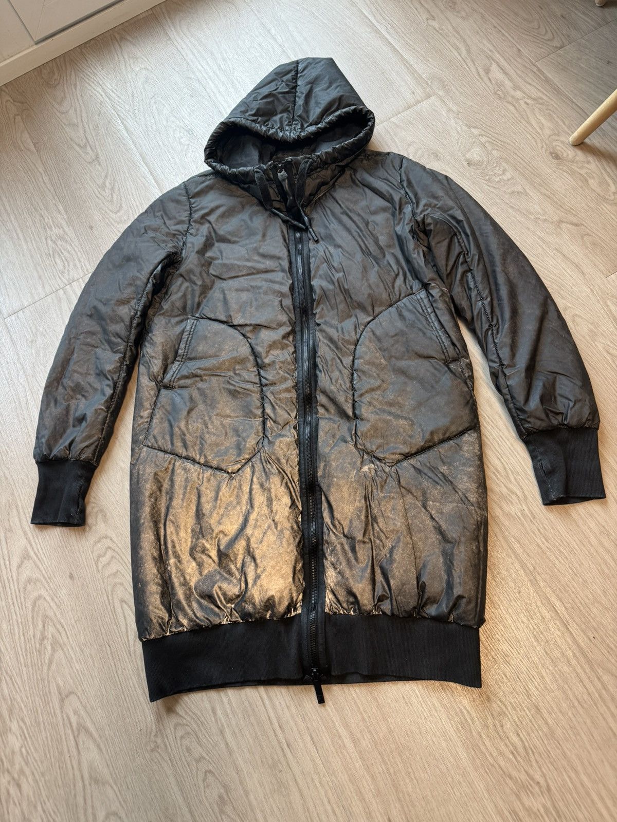Isaac Sellam Reflective Long Hooded Puffer – Metallic Black