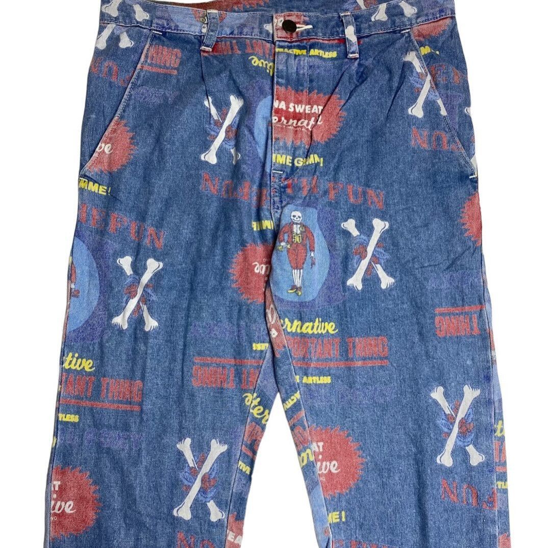Japanese Brand Vintage Y2K RNA Inc. Printed Cross Bone Denim Jeans Pants Size US 31 - 4 Thumbnail