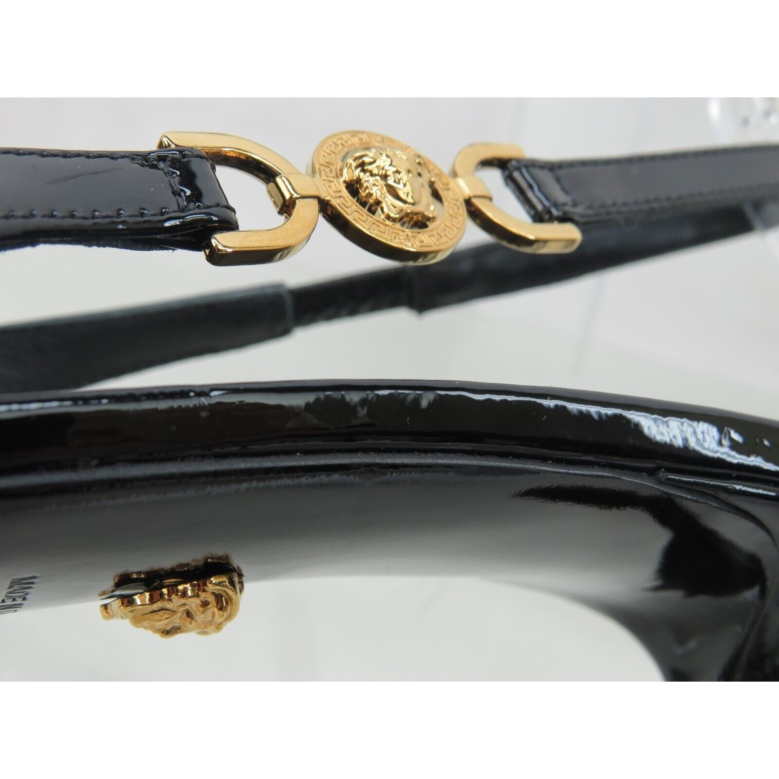 Versace VERSACE BLACK PATENT LEATHER GOLD MEDUSA SANDALS PUMPS 39.5 Size US 9.5 / IT 39.5 - 10 Thumbnail