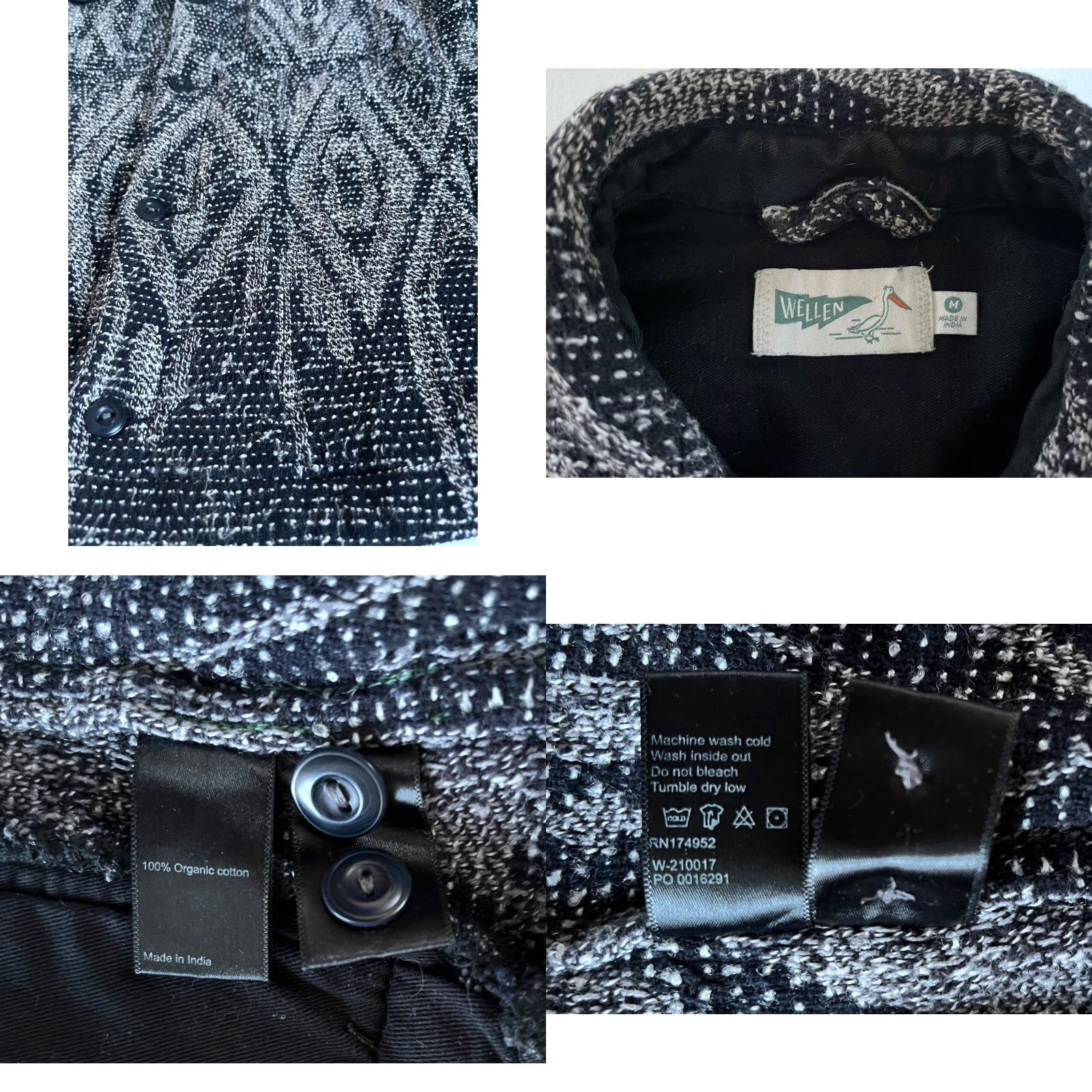 Vintage Wellen Men's Jacquard Overshirt Jacket 100% Organic Cotton Sz M Black Diamond - Shirt - Mens - Jacket - Vintage/Classic/Outdoor Style Size US M / EU 48-50 / 2 - 8 Thumbnail