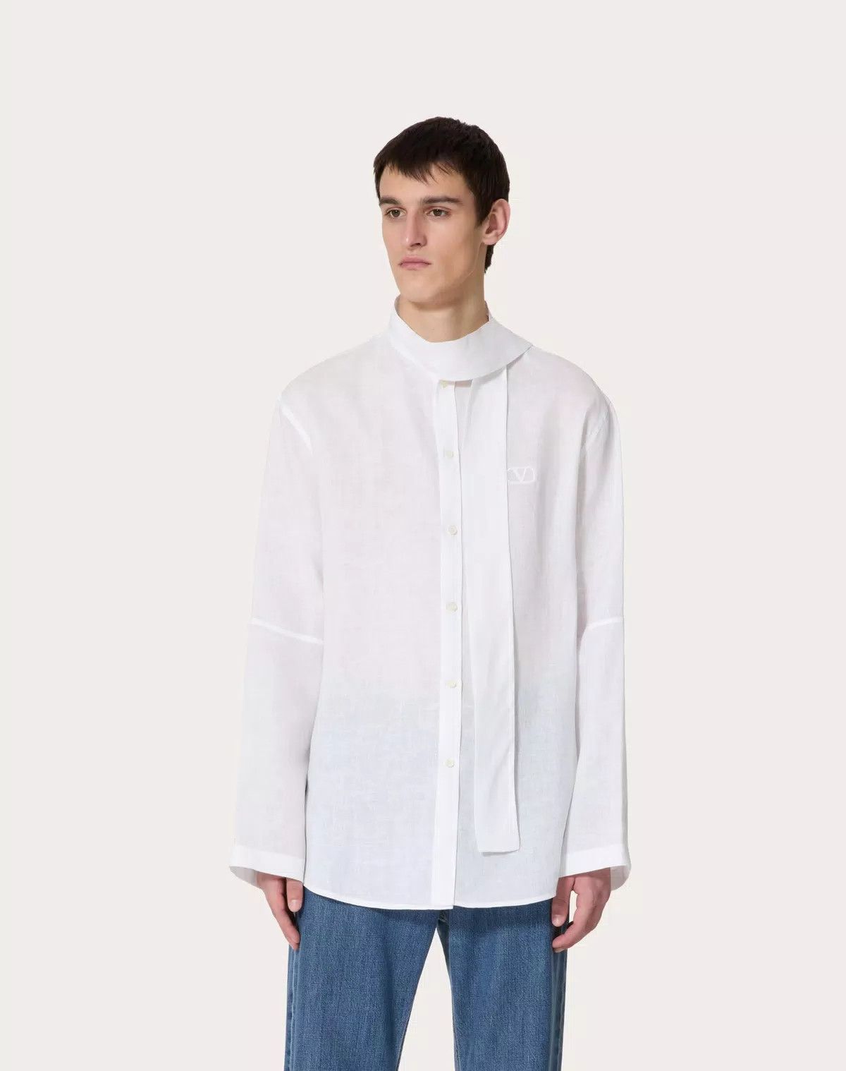 Valentino oc11z0625 Linen Shirt With Scarf in White Size US XS / EU 42 / 0 - 5 Thumbnail