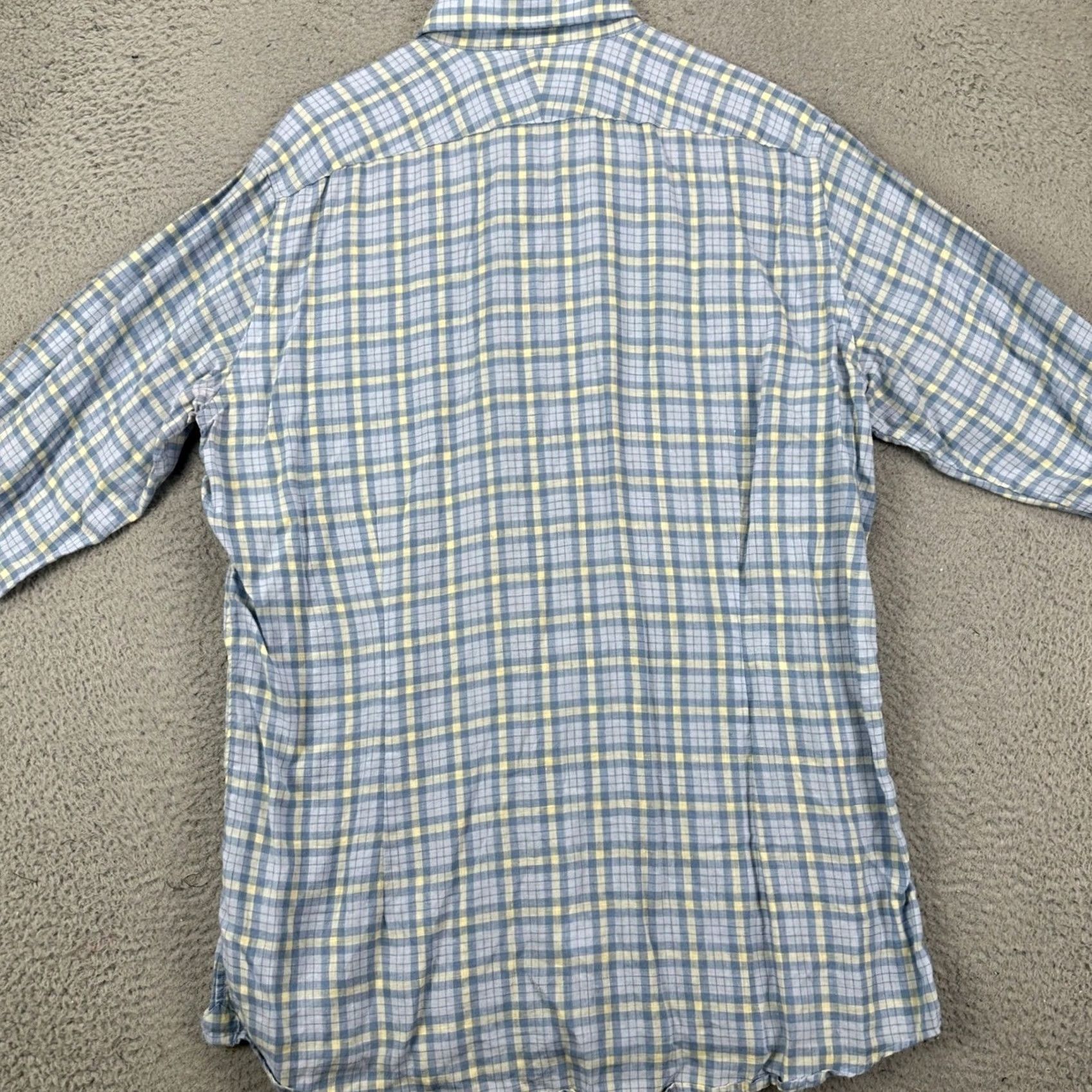 Proper Cloth Proper Cloth Shirt Plaid Button-Down 100% Linen M Blue Yellow Embroidered Cuff Pockets Classic Coastal Men Size US M / EU 48-50 / 2 - 3 Thumbnail