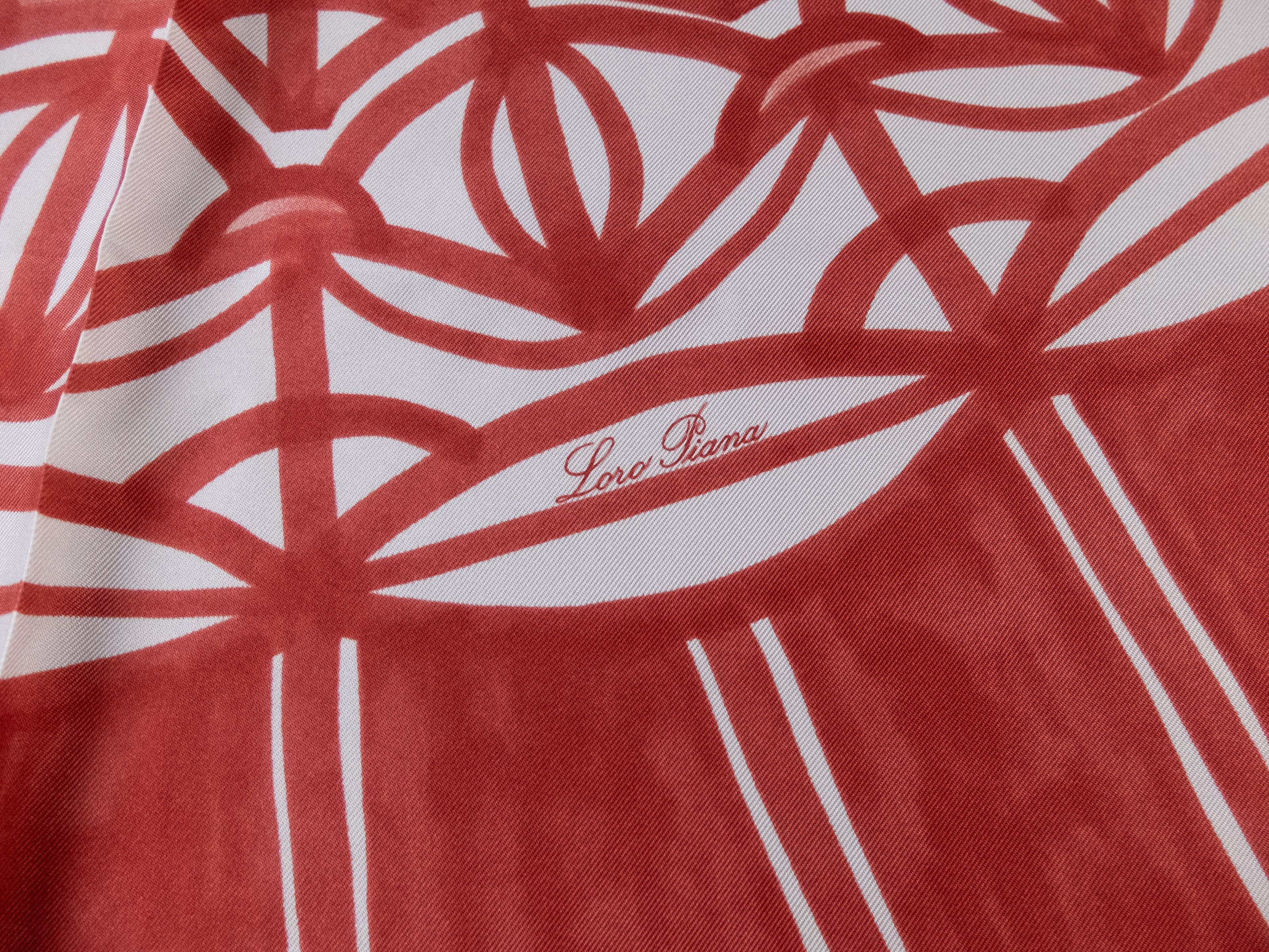 Loro Piana LORO PIANA Rosone red white floral silk square foulard scarf Size ONE SIZE - 2 Thumbnail