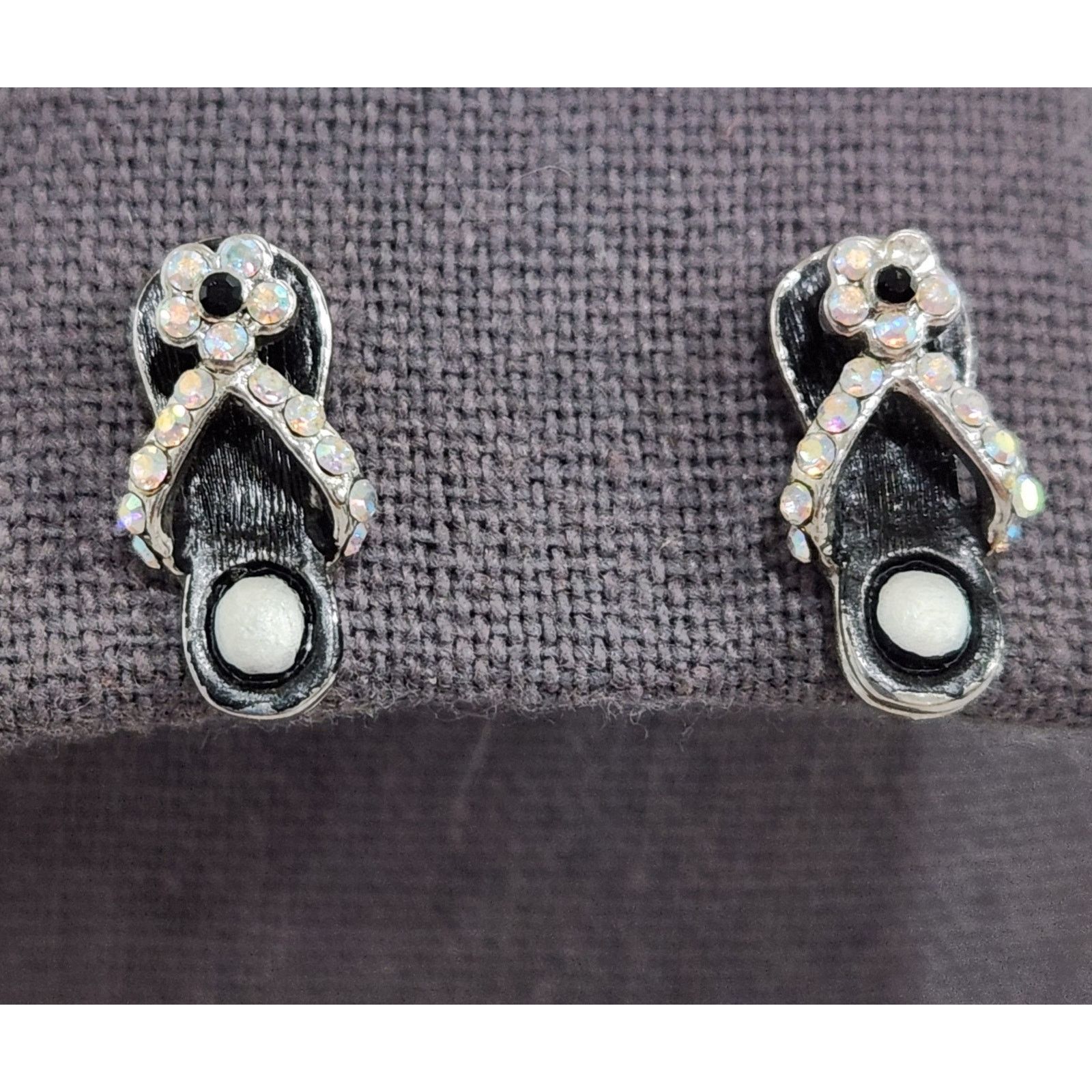 Other Black Rhinestone Sandal Design Stud Earrings 1" Size ONE SIZE - 1 Thumbnail