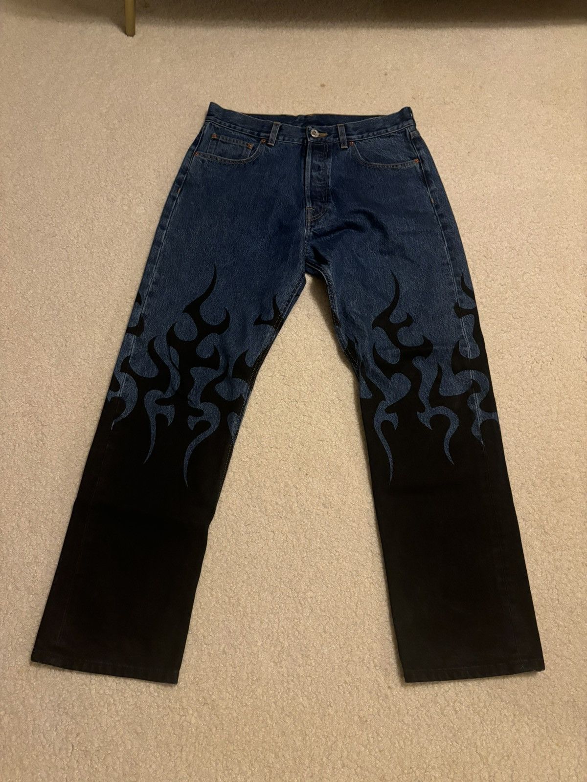 Vetements Vetements Straight Leg Black Flame Print Jeans Blue Size US 32 / EU 48 - 5 Thumbnail