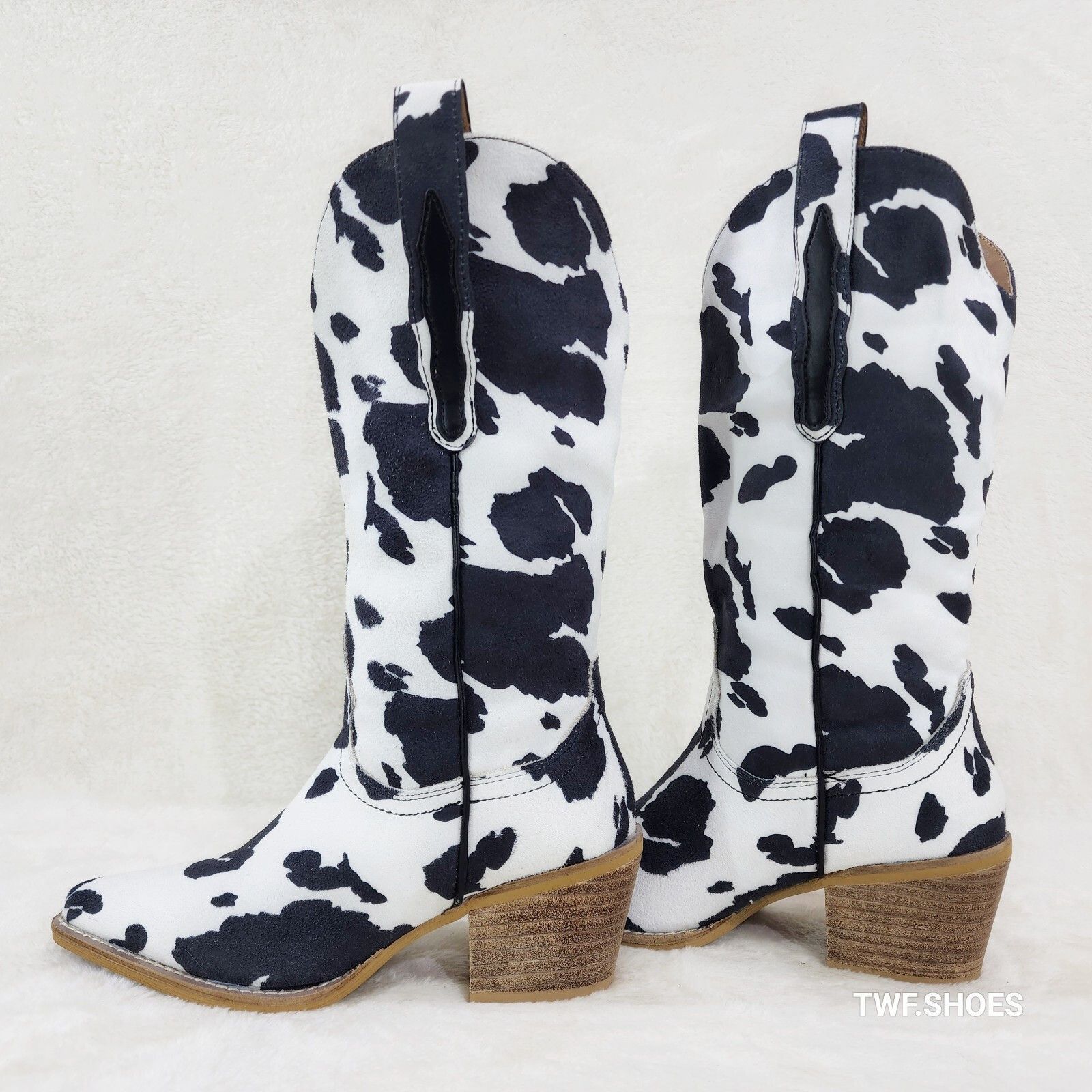 Other Western Rancher Faux Suede Black White Cow Print Cowboy Pull Size US 10 / IT 40 - 3 Thumbnail