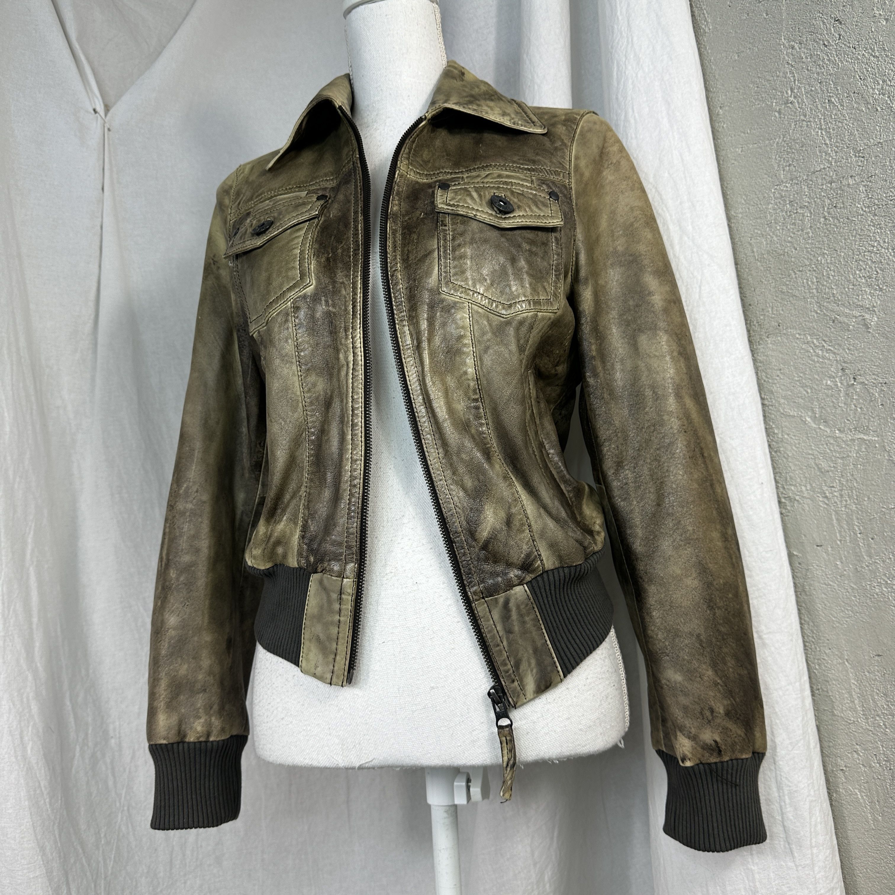 Vintage Vintage Leather Distressed Faded Cropped Jacket Size US S / EU 44-46 / 1 - 7 Thumbnail