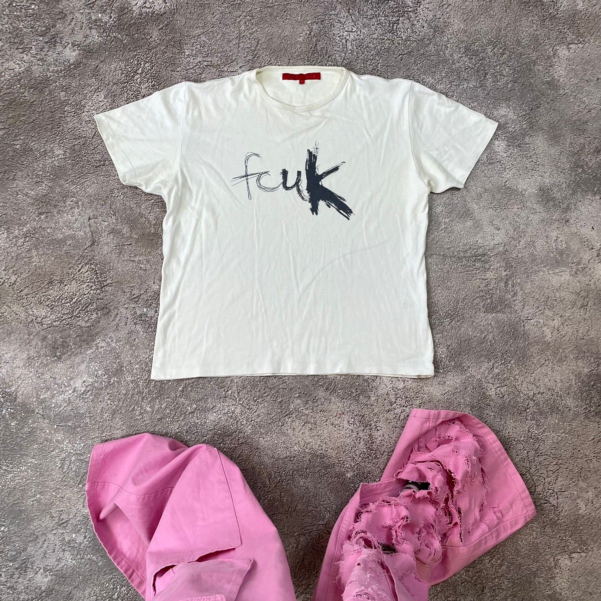 Pre-owned Humor X Vintage Y2k Adult “ Fuck Logo Fcuk Slogan “ Funny Tee In White