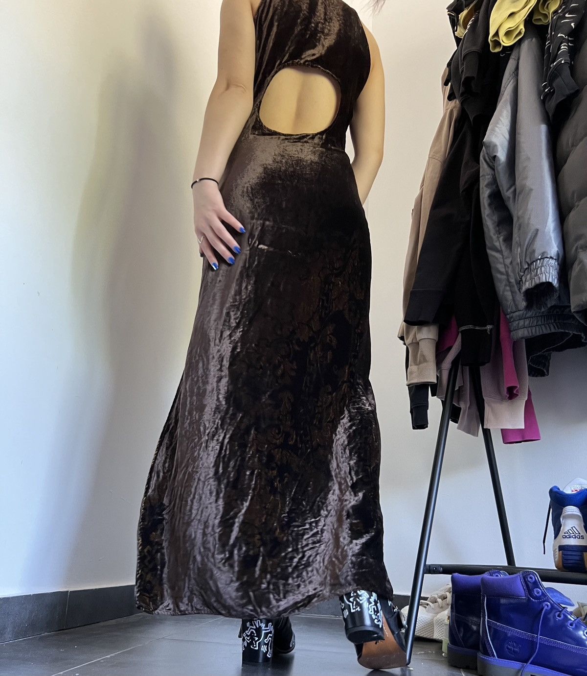 Designer × Versace × Versace Jeans Couture Archive Versace Jeans Couture velour maxi DRESS Size S / US 4 / IT 40 - 1 Thumbnail
