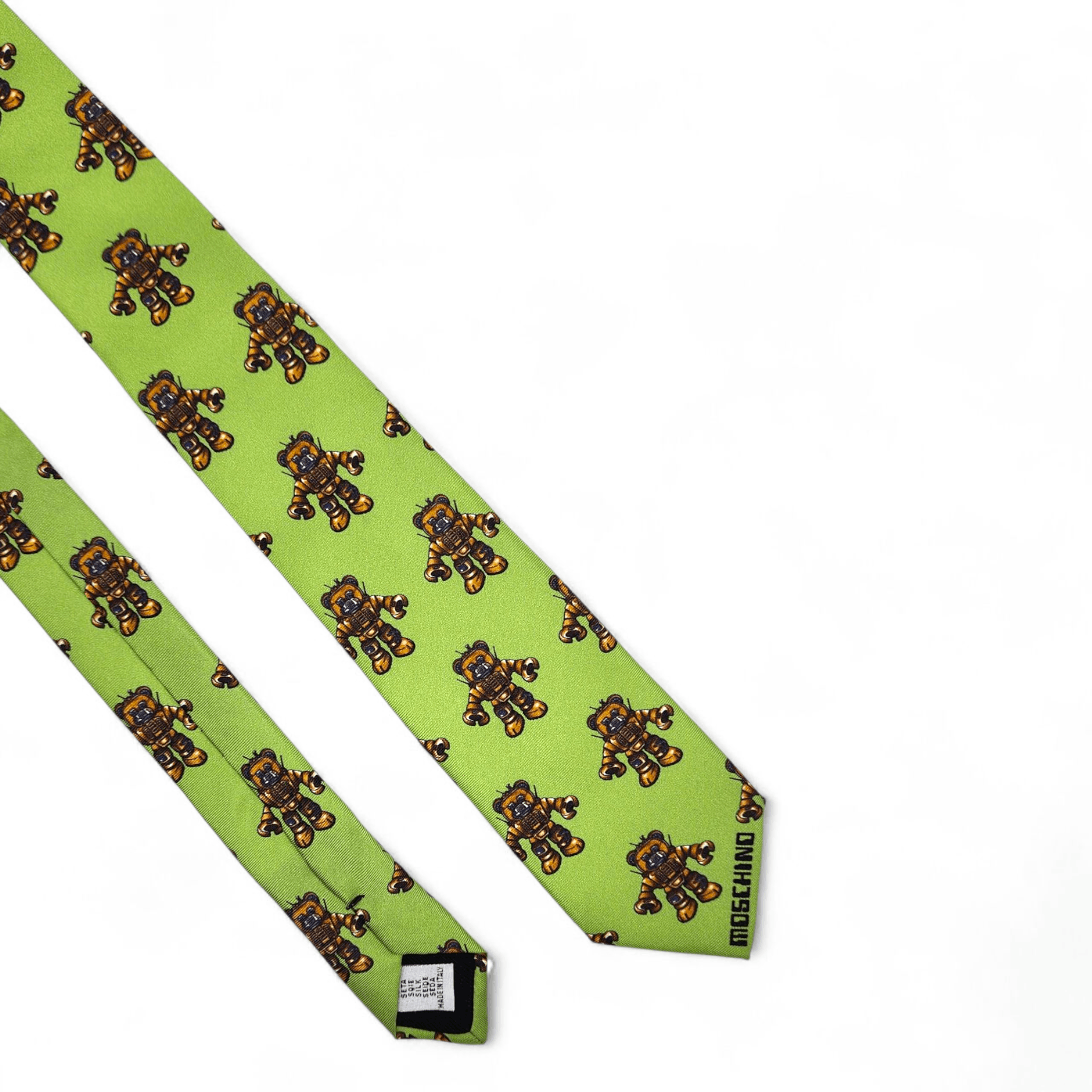Moschino Moschino Green Robot Teddy Silk Tie Size ONE SIZE - 4 Thumbnail
