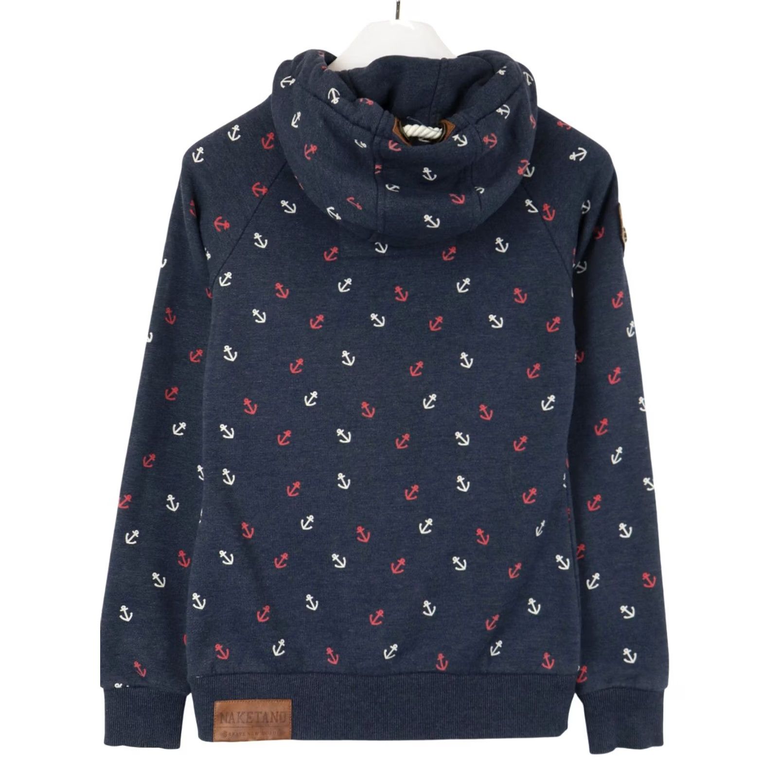 Vintage Naketano Sweatshirt Women's SMALL Navy Blue Patterned Logo Pocket Hooded Size S / US 4 / IT 40 - 2 Thumbnail
