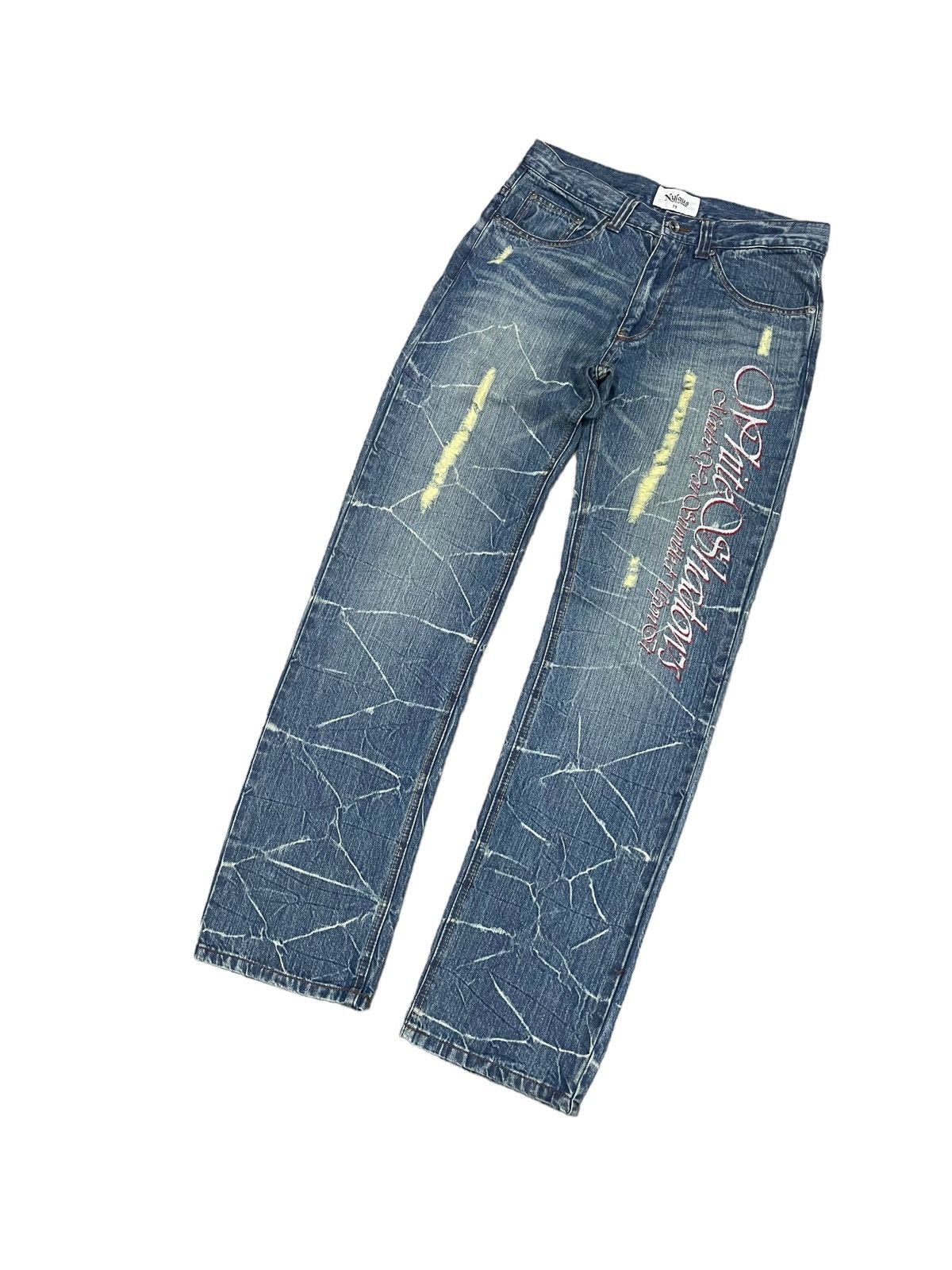 Japanese Brand × Vintage Rare ! Vintage Nylaus Clothing Distressed Flared Jeans Size US 31 - 2 Thumbnail