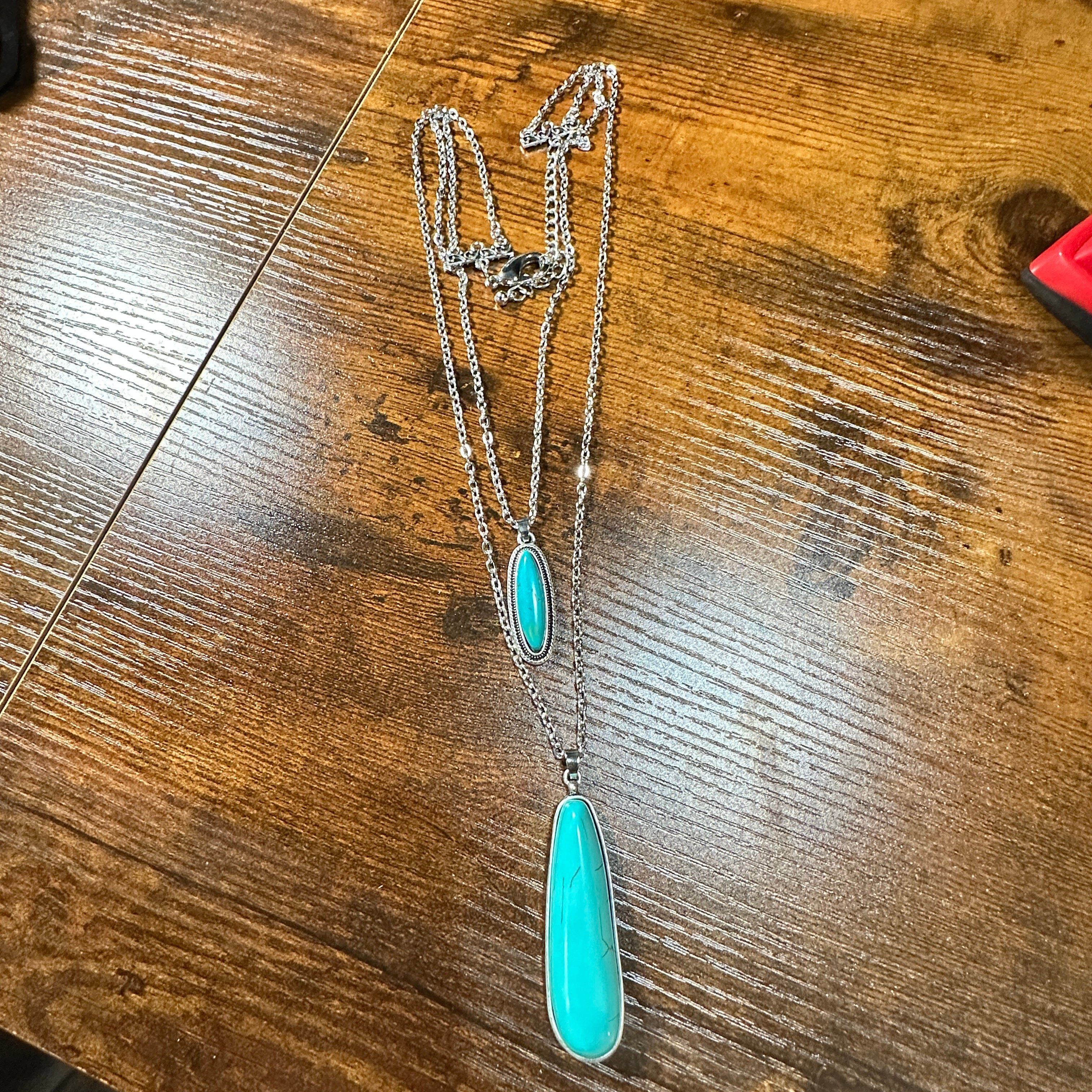 Other Chain Turquoise Necklace Pendant- Elegant 2-Strand Design Size ONE SIZE - 8 Thumbnail