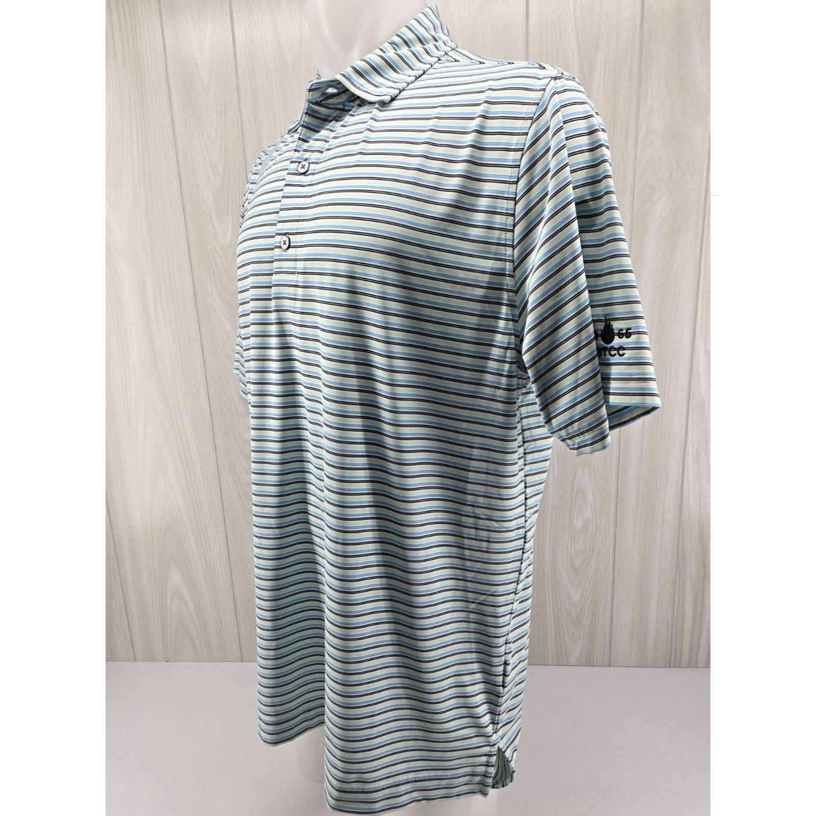 Footjoy FootJoy Mens Large Blue Green Striped Short Sleeve Golf Shirt 1966 BTCC Logo Size US L / EU 52-54 / 3 - 3 Thumbnail