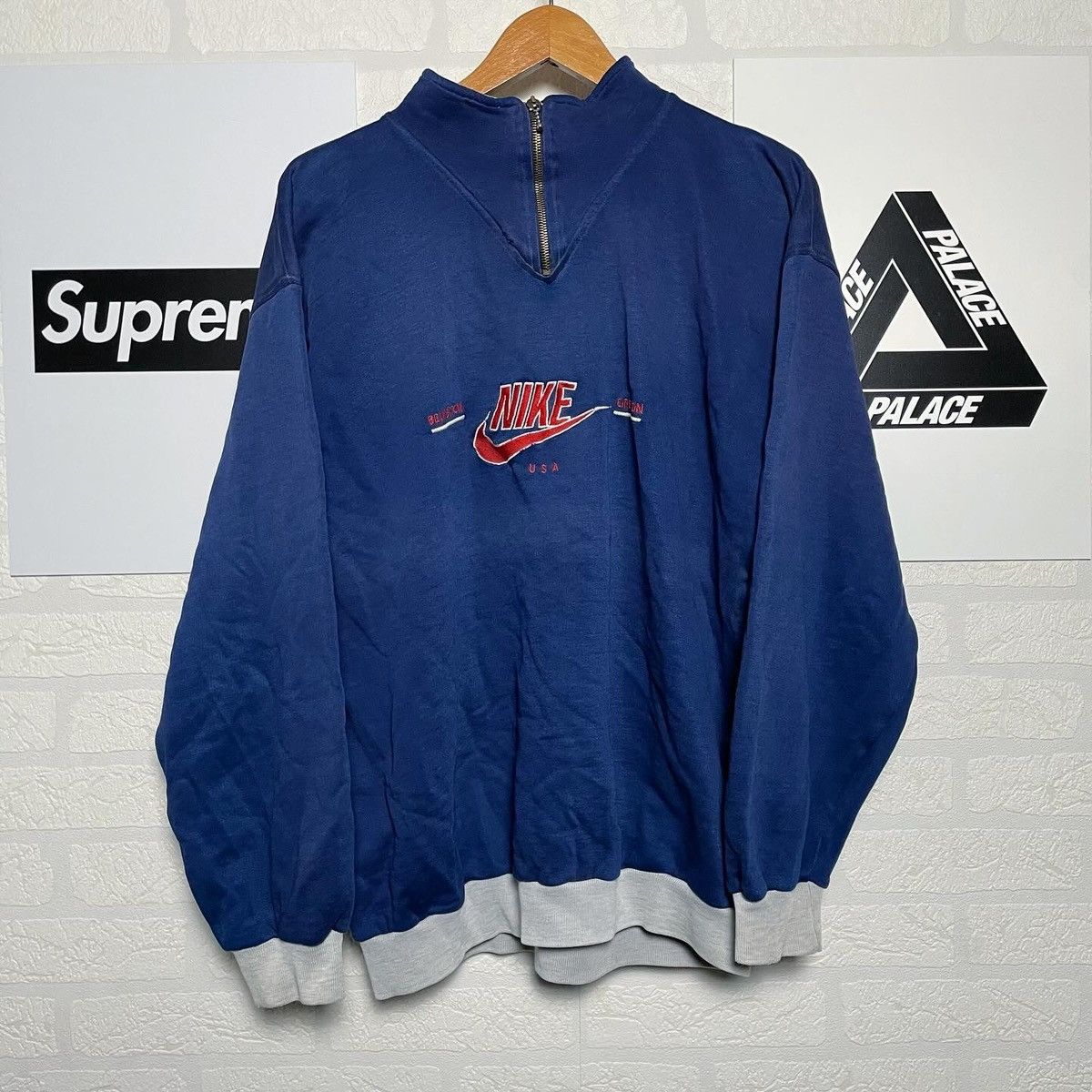 Nike × Vintage 90's NIKE HALF ZIP TURTLE NECK SWEATSHIRTS SPELLOUT USA Size US M / EU 48-50 / 2 - 1 Thumbnail