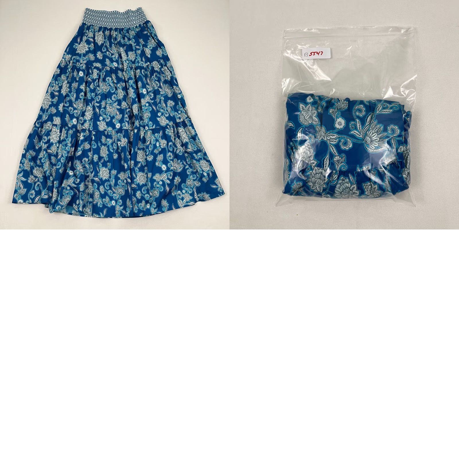 Vintage Wrap London Maxi Skirt Women UK 10 US 6 Blue Floral Elastic Smocked Pockets Boho Size 28" / US 6 / IT 42 - 8 Thumbnail