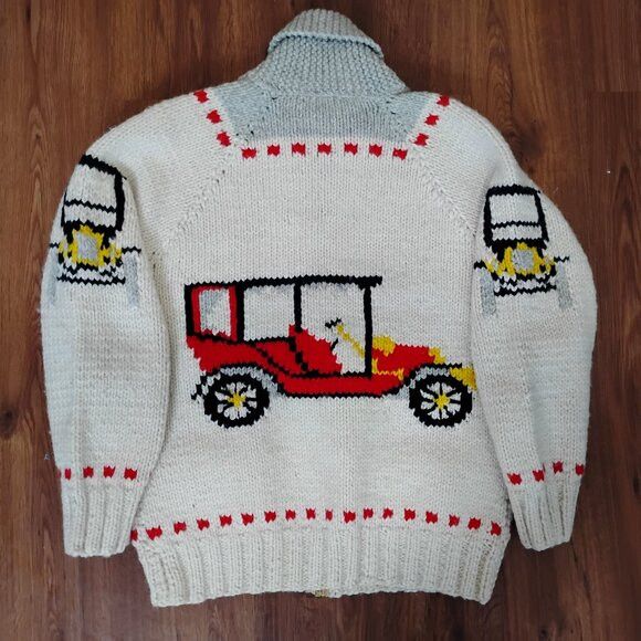 Other Vintage 60s Antique Race Car Cowichan Cardigan Sweater Size US S / EU 44-46 / 1 - 4 Thumbnail