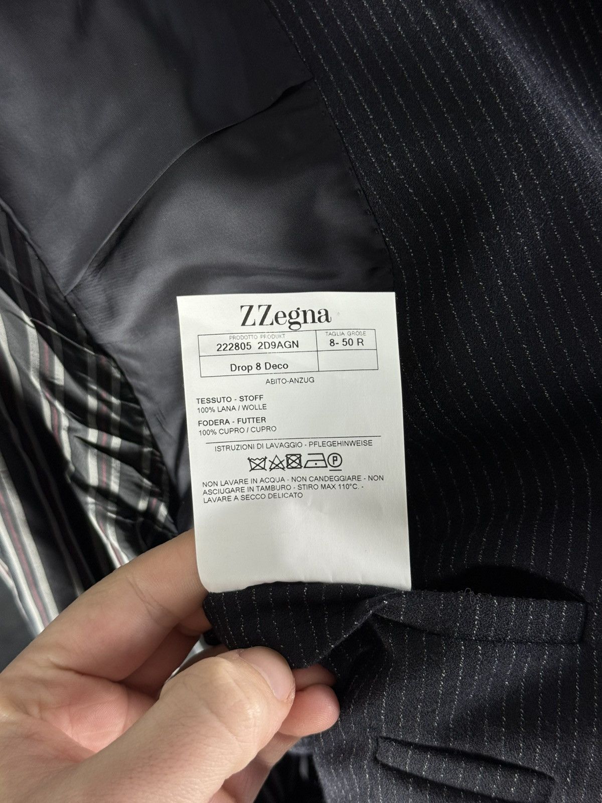 Z Zegna Ermenegildo Z Zegna Navy Striped Wool 2Btn Suit R Drop Deco Size 50R - 17 Thumbnail