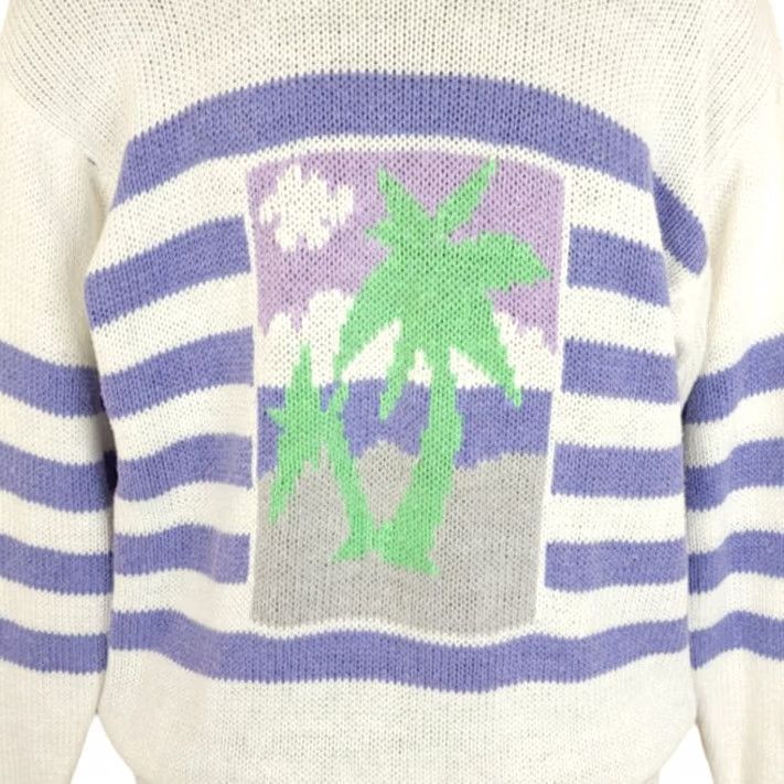 Vintage VINTAGE Liz Sport Sweater Shirt Womens Small White Striped Palm Trees 80s 90s Tropical Pullover Size S / US 4 / IT 40 - 2 Thumbnail