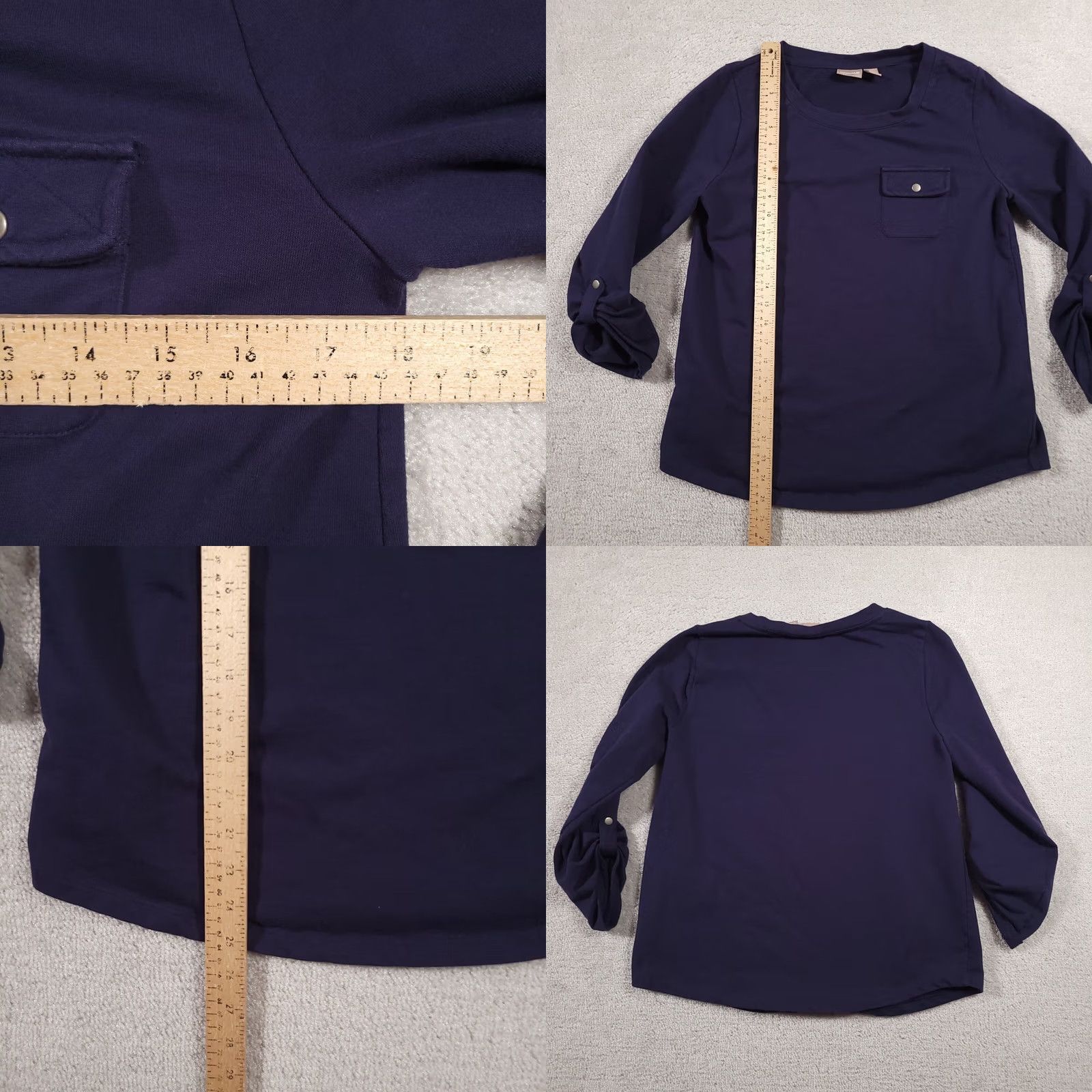 Vintage Chico's Shirt Women’s 1 US Medium Navy Blue 3/4 Sleeve Heavy Knit Casual Pocket Shirt Size M / US 6-8 / IT 42-44 - 8 Thumbnail