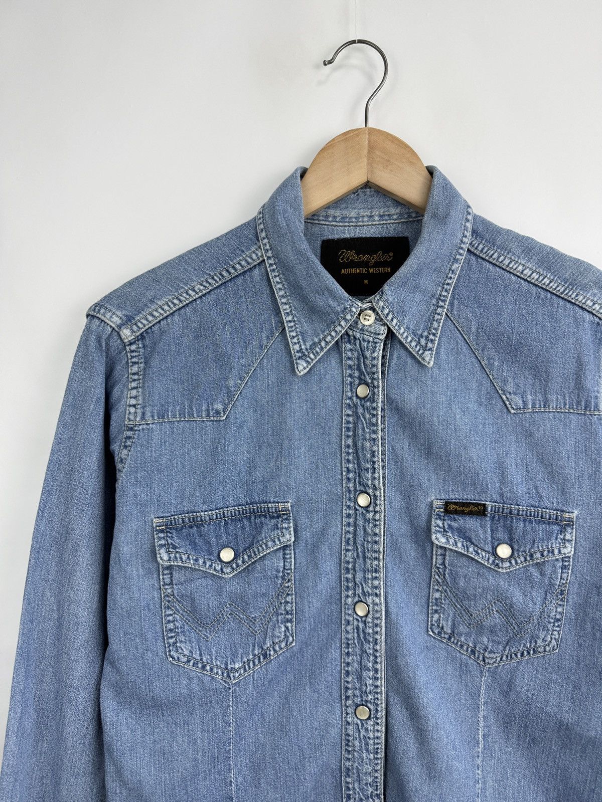 Wrangler 🇺🇸 Vintage 90s Wrangler Authentic Western Denim Shirt USA Size M / US 6-8 / IT 42-44 - 3 Thumbnail