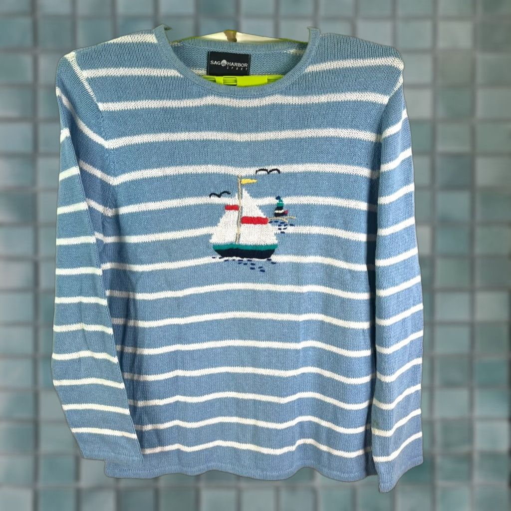 Vintage VINTAGE Sag Harbor Striped Knit Pullover Sweater Womens M Blue Sailing Sports Size M / US 6-8 / IT 42-44 - 1 Thumbnail