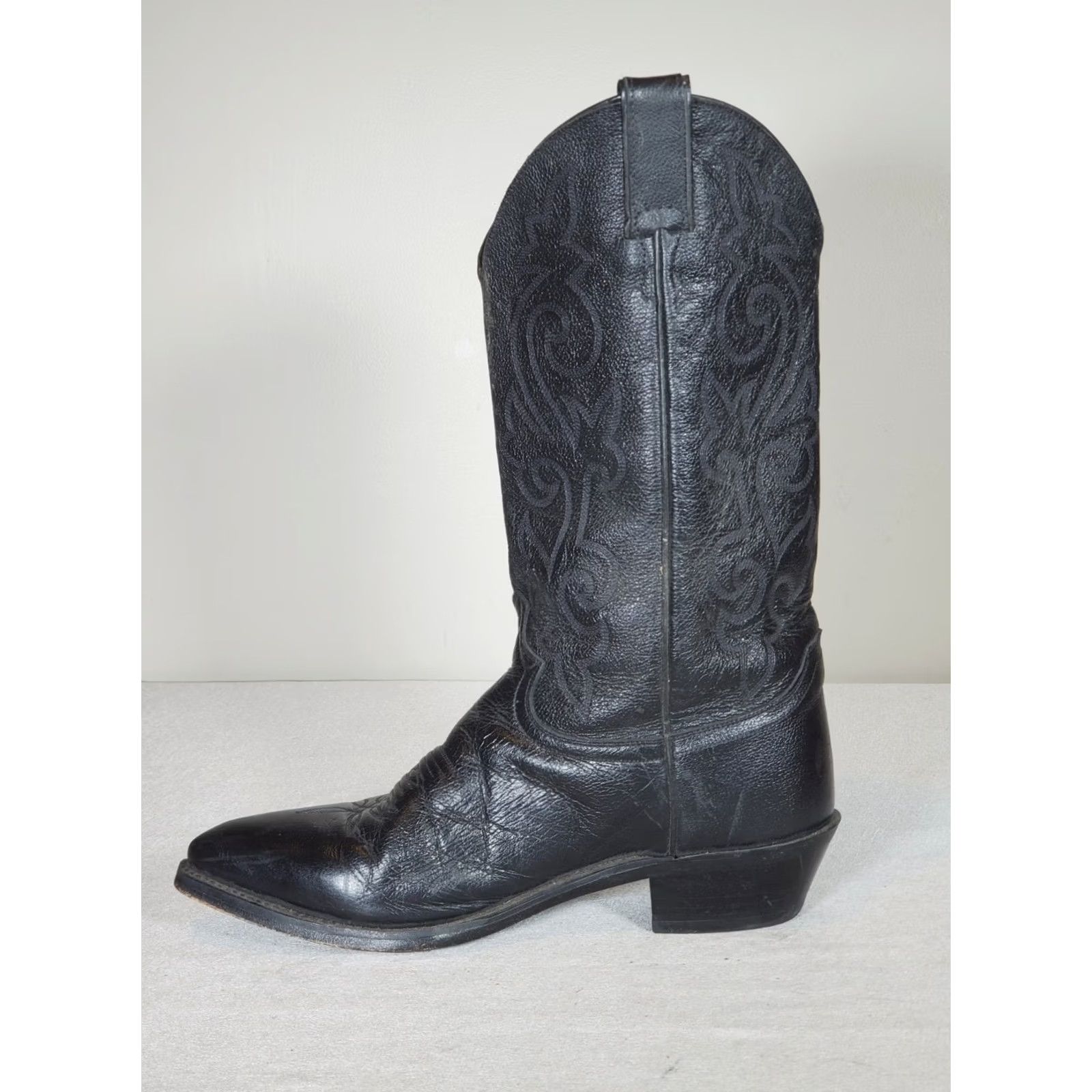 Vintage Justin 1434 Classic Western Boots Black Corona Cowhide Pointed Toe Mens US 9 EE - Vintage Leather Cowboy Boot Size US 9 / EU 42 - 3 Thumbnail