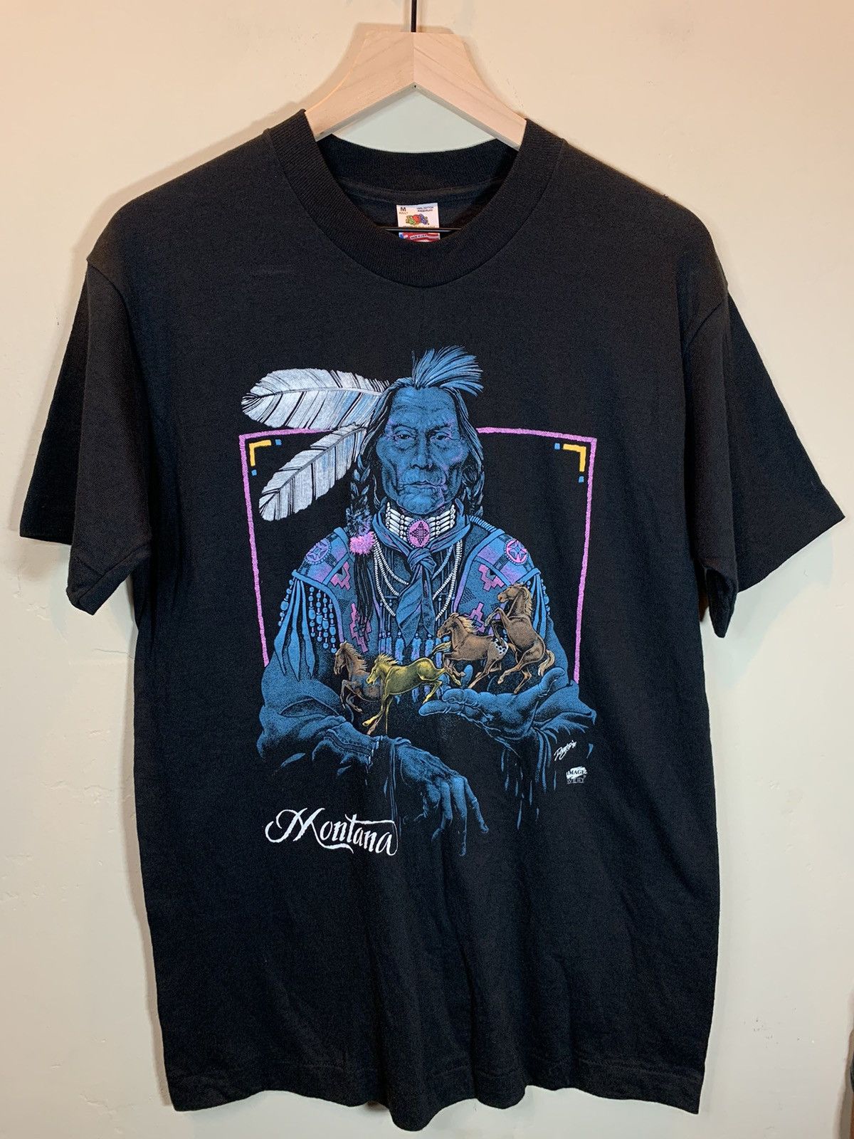 Vintage *RARE* Vintage Montana Native Tribal Art Single Stitch Shirt Size US M / EU 48-50 / 2 - 1 Thumbnail