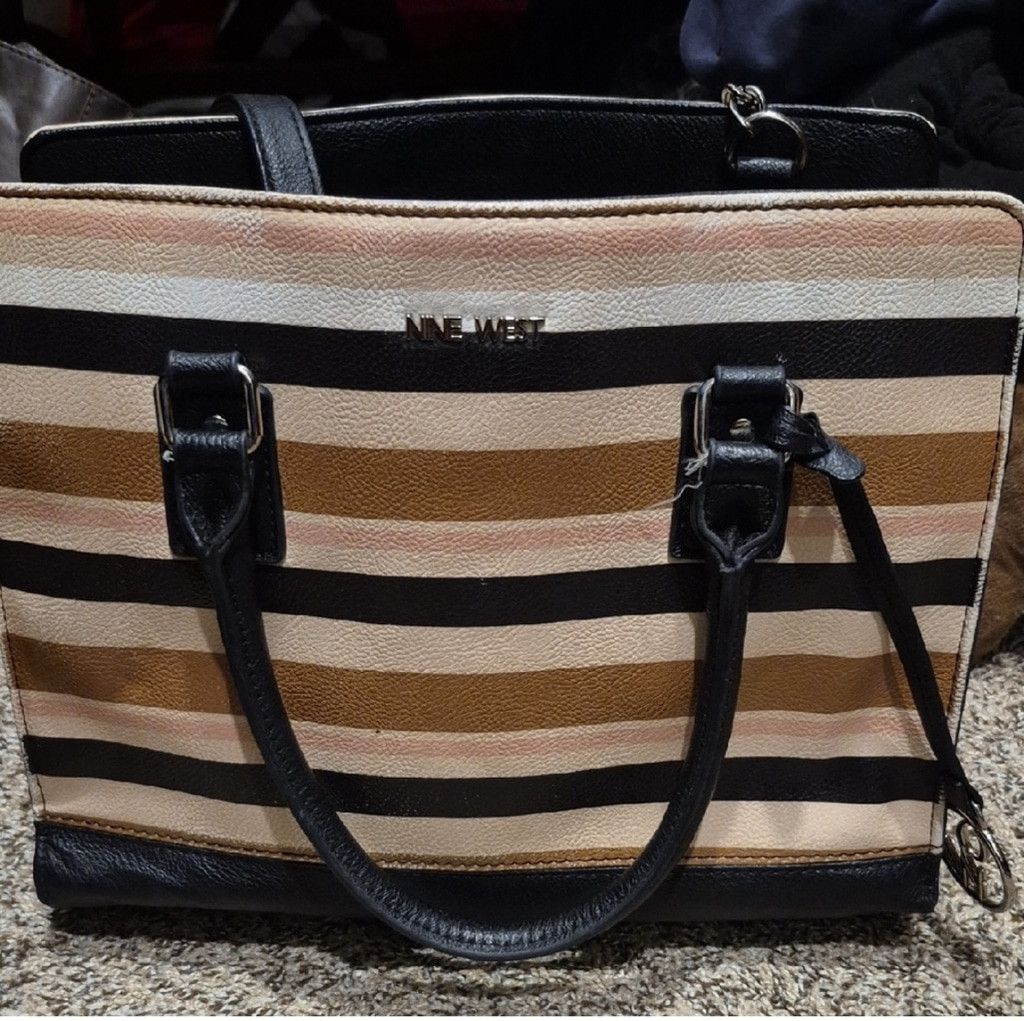 Nine West Nine West Striped Satchel Handbag – Black, Brown & Tan Size ONE SIZE - 4 Thumbnail