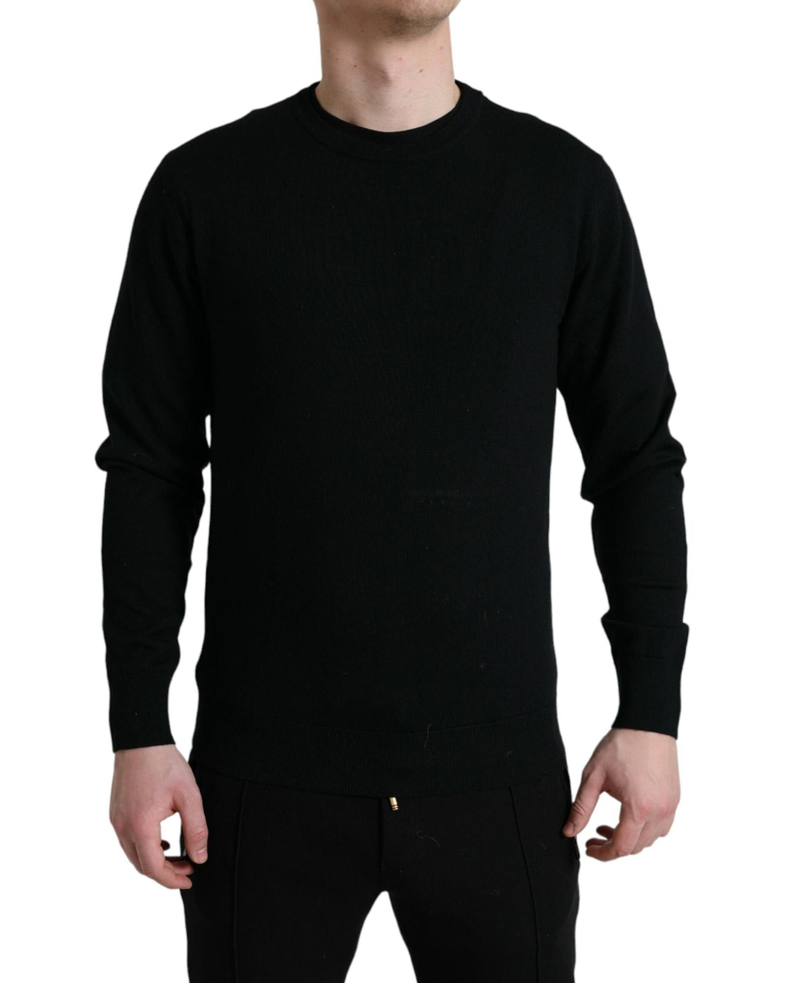 image of Dolce Gabbana Wool Round Neck Pullover Sweater in Black, Men's (Size Small)